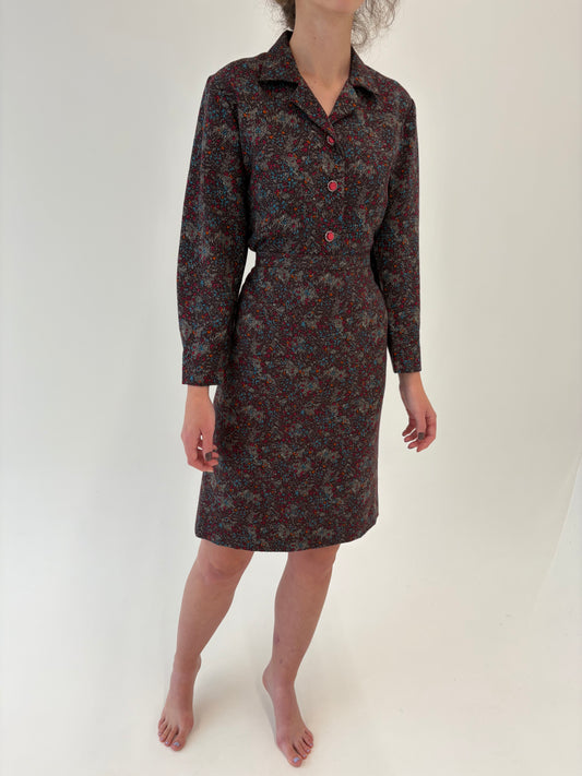 Deux piece vintage din lana extrafina cu print delicat în culori superbe