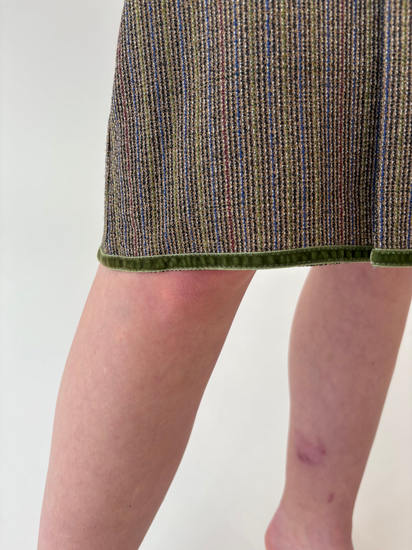 Fustă italiană A-line din tweed plin de lana extrafina cu efect curcubeu