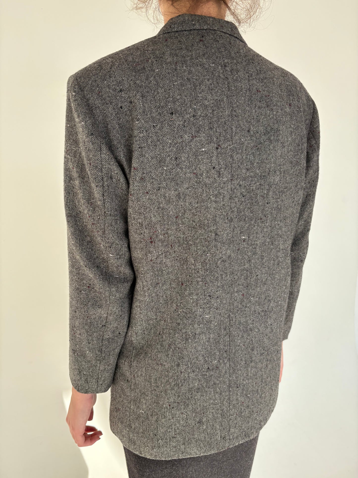 Sacou luxury petite din tweed de alpaka și mohair cu inserții burgundy