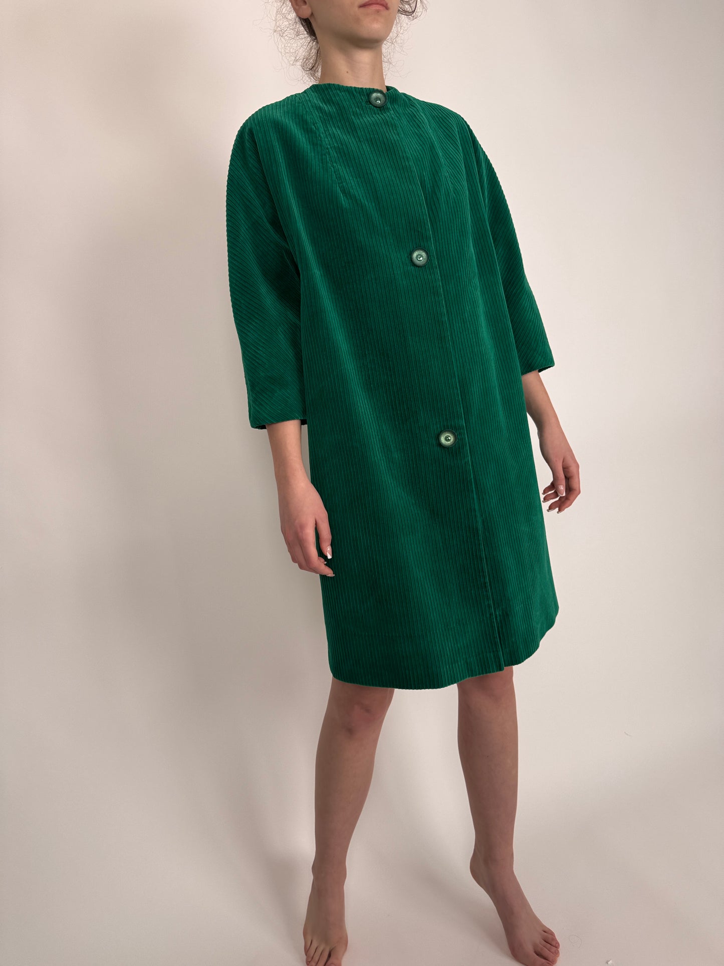 Pardesiu vintage de primăvară verde smarald în croi de ani 60