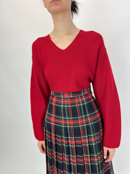 Bluza roșu cu mânecă căzută din lana extafina