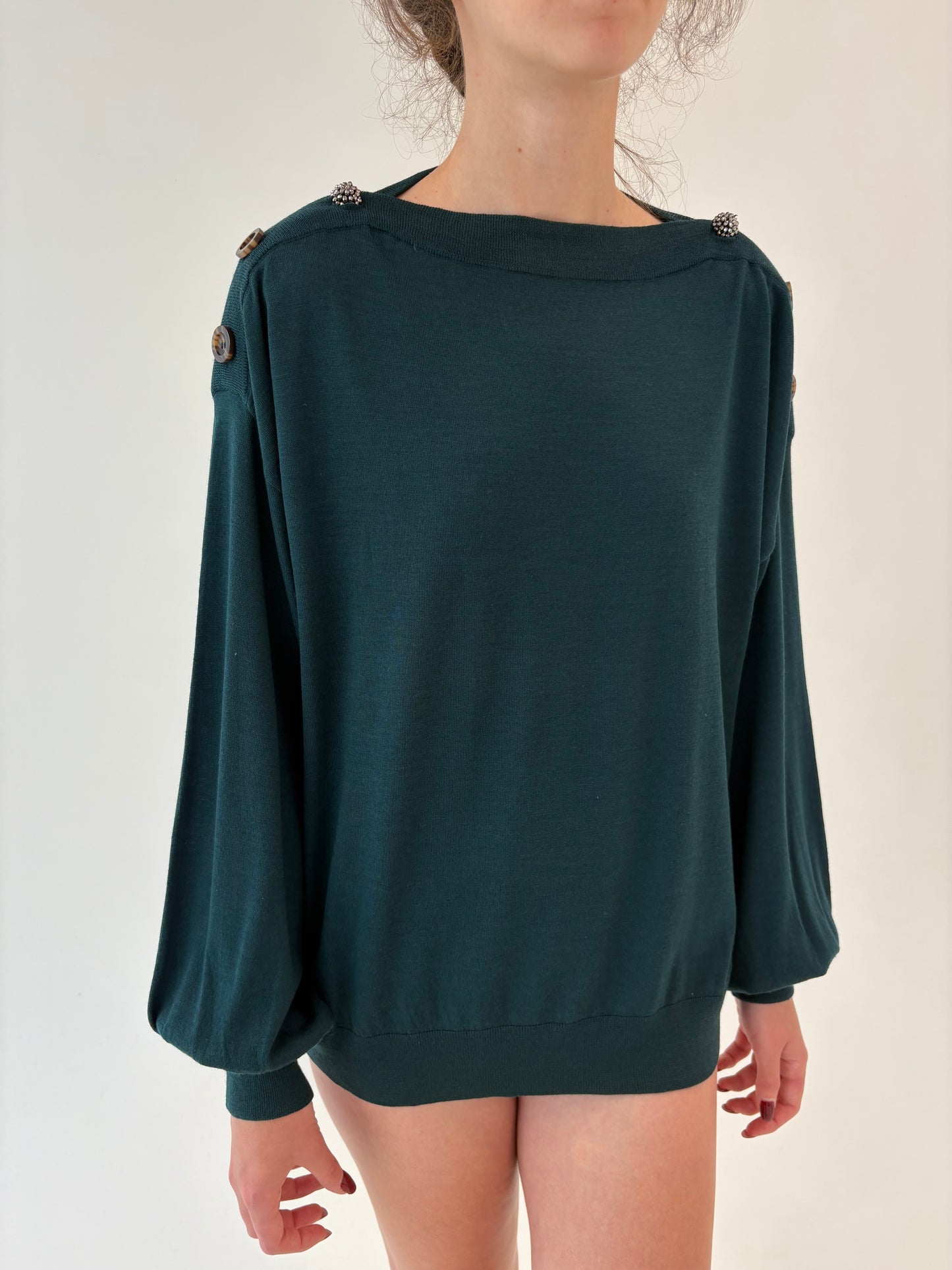 Pulover de brand super premium forest green cu mâneci ample