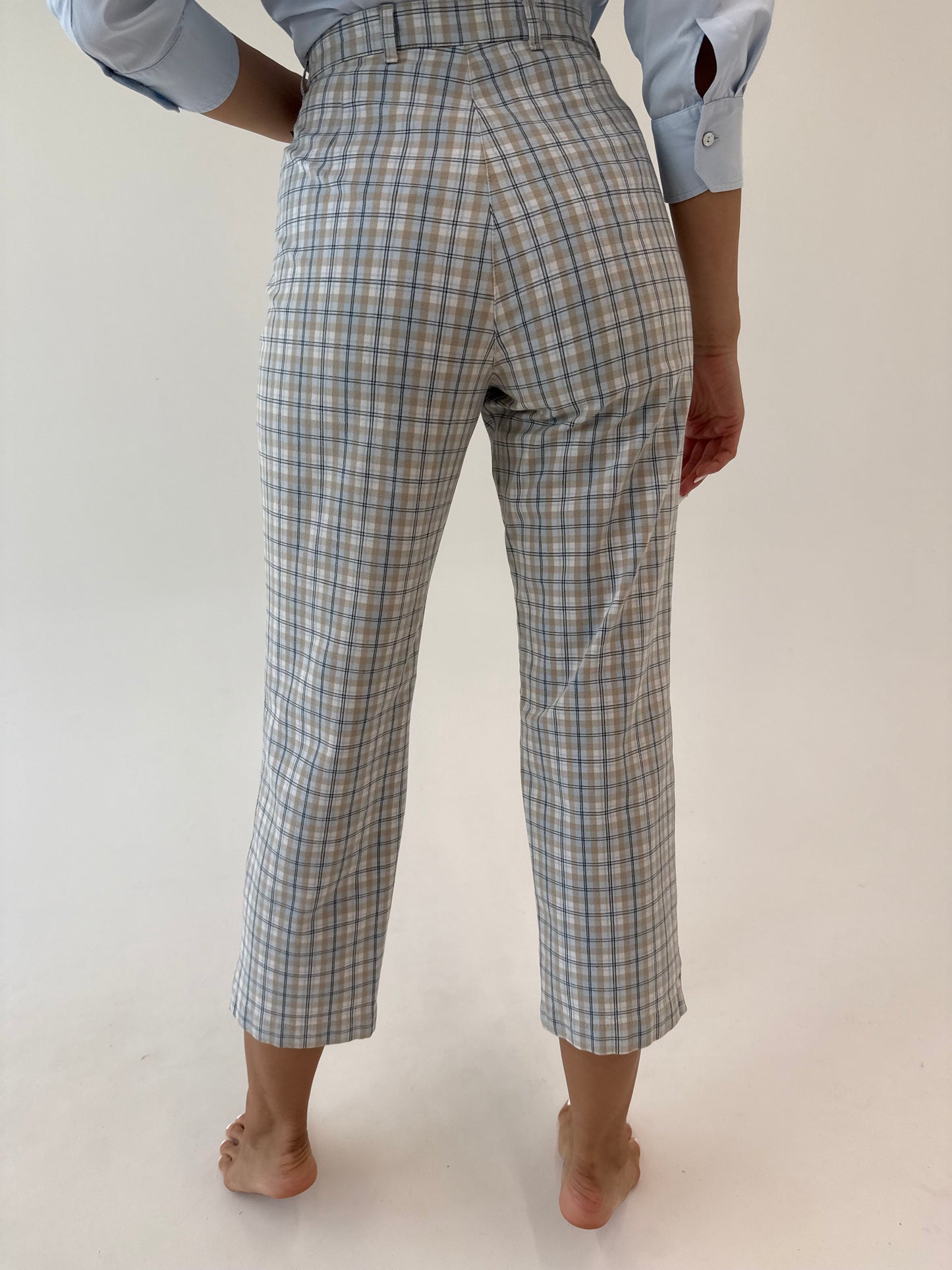 Jeans vintage petite în carouri baby blue ultra confort modelatori