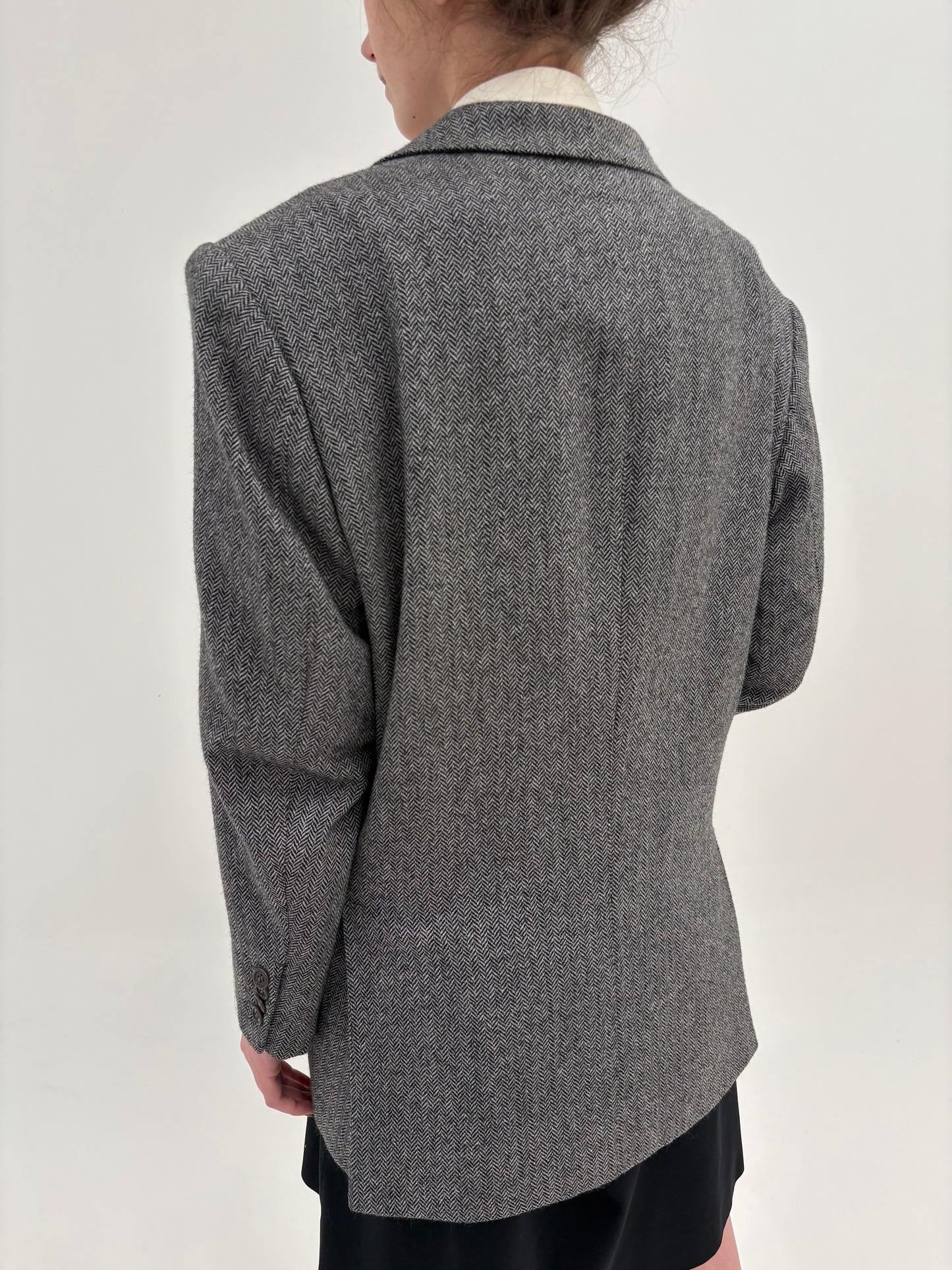 Sacou couture din stofă de lana și cașmir Chevron alb cu negru