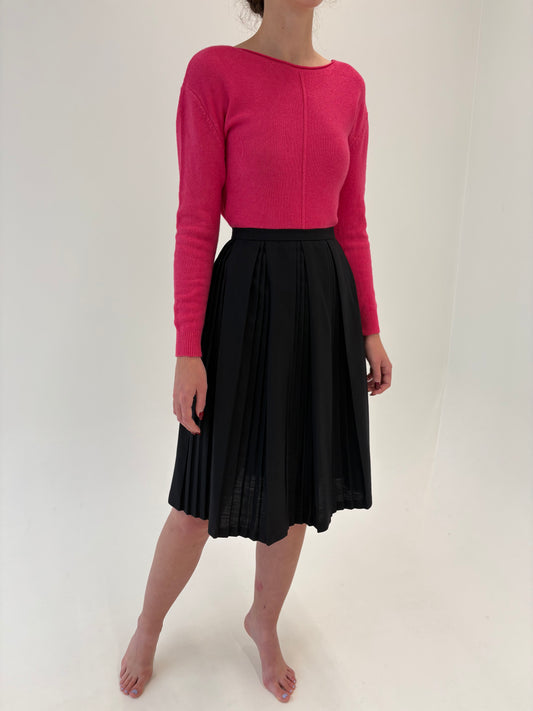 Fustă vintage neagra plisată de la zi la seară din mix de lana extrafina