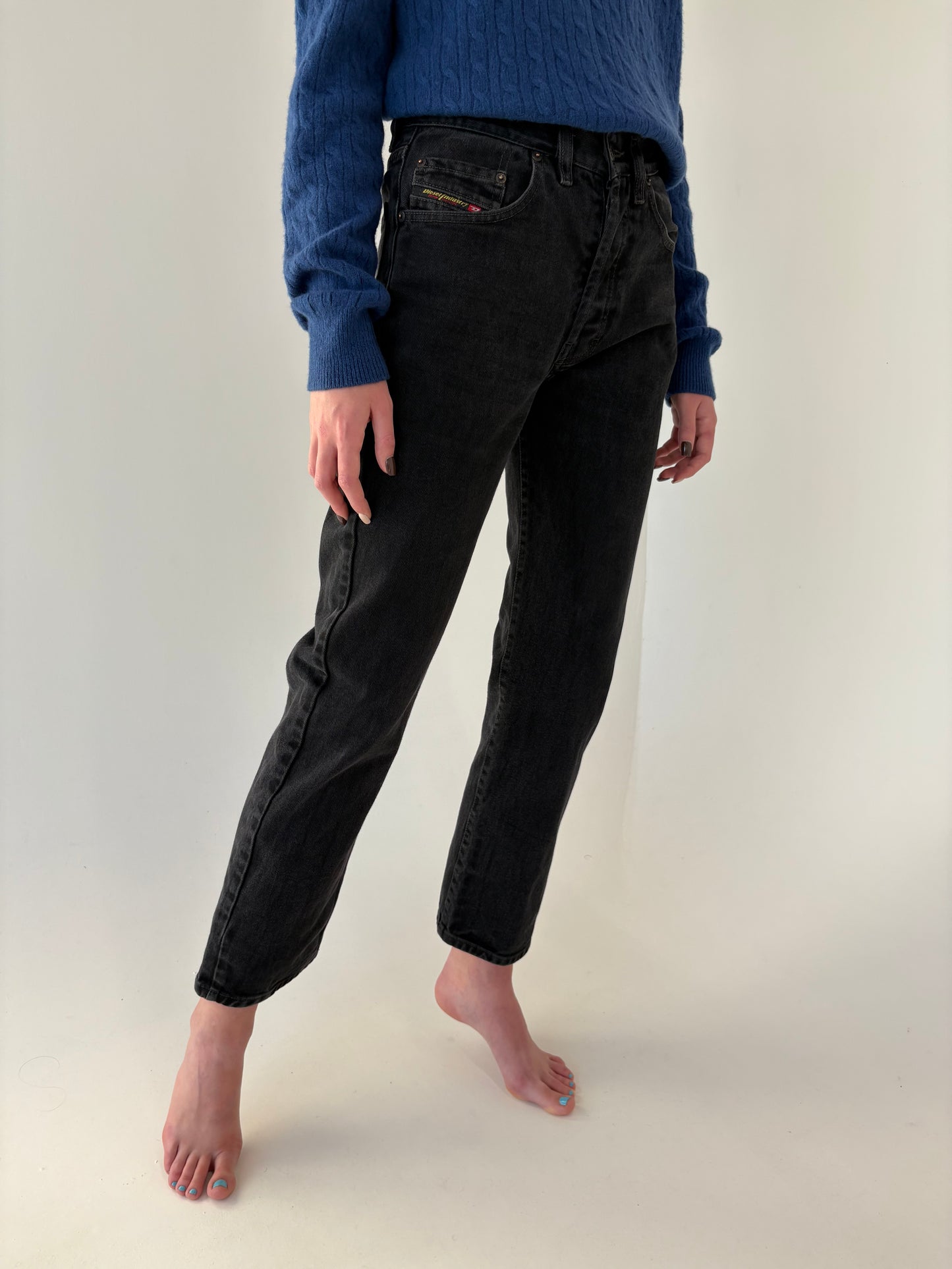 Jeans luxury Diesel straight leg cu talie înaltă