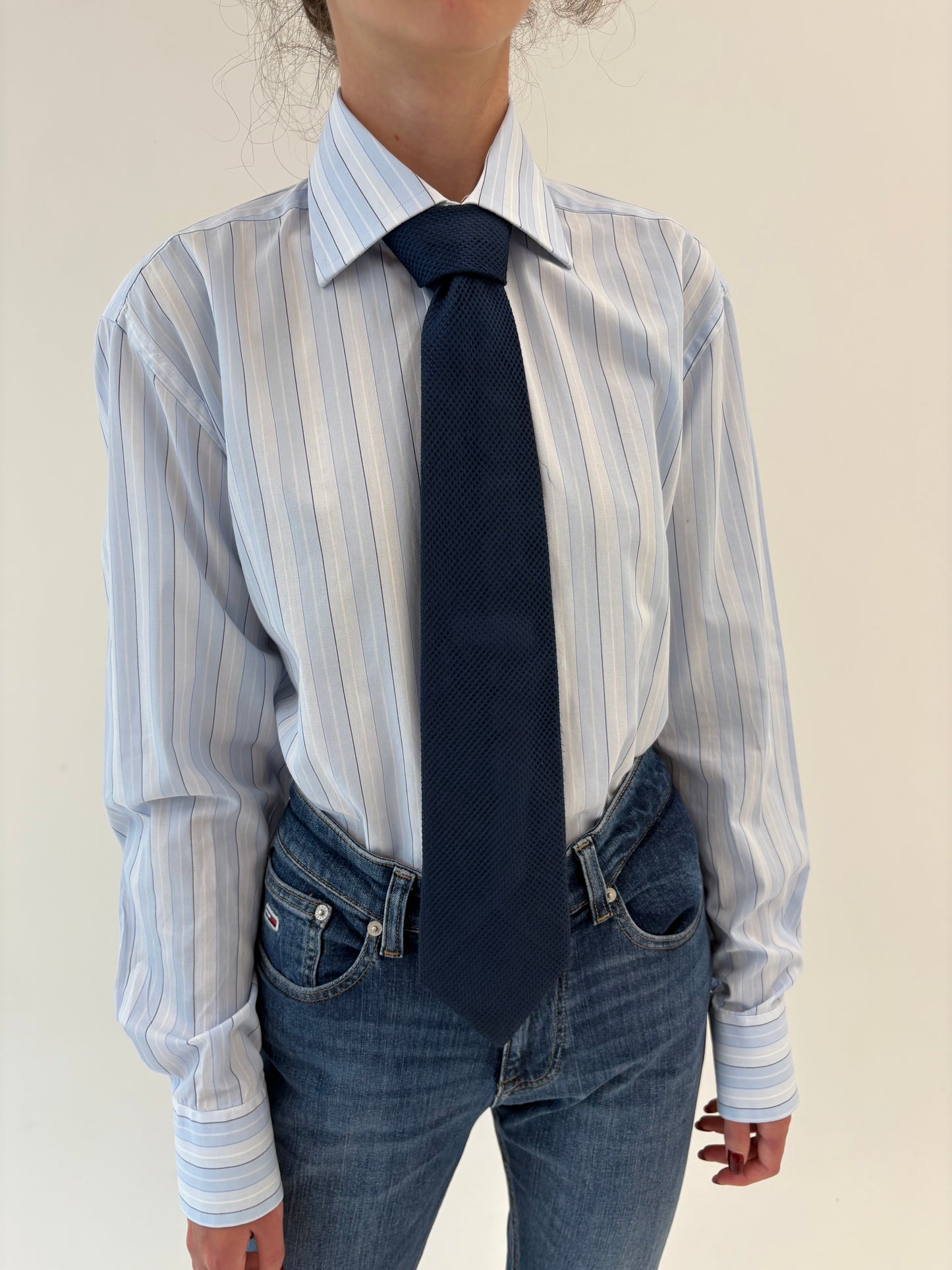 Cravata italiană Navy blue din mătase naturală gofrată