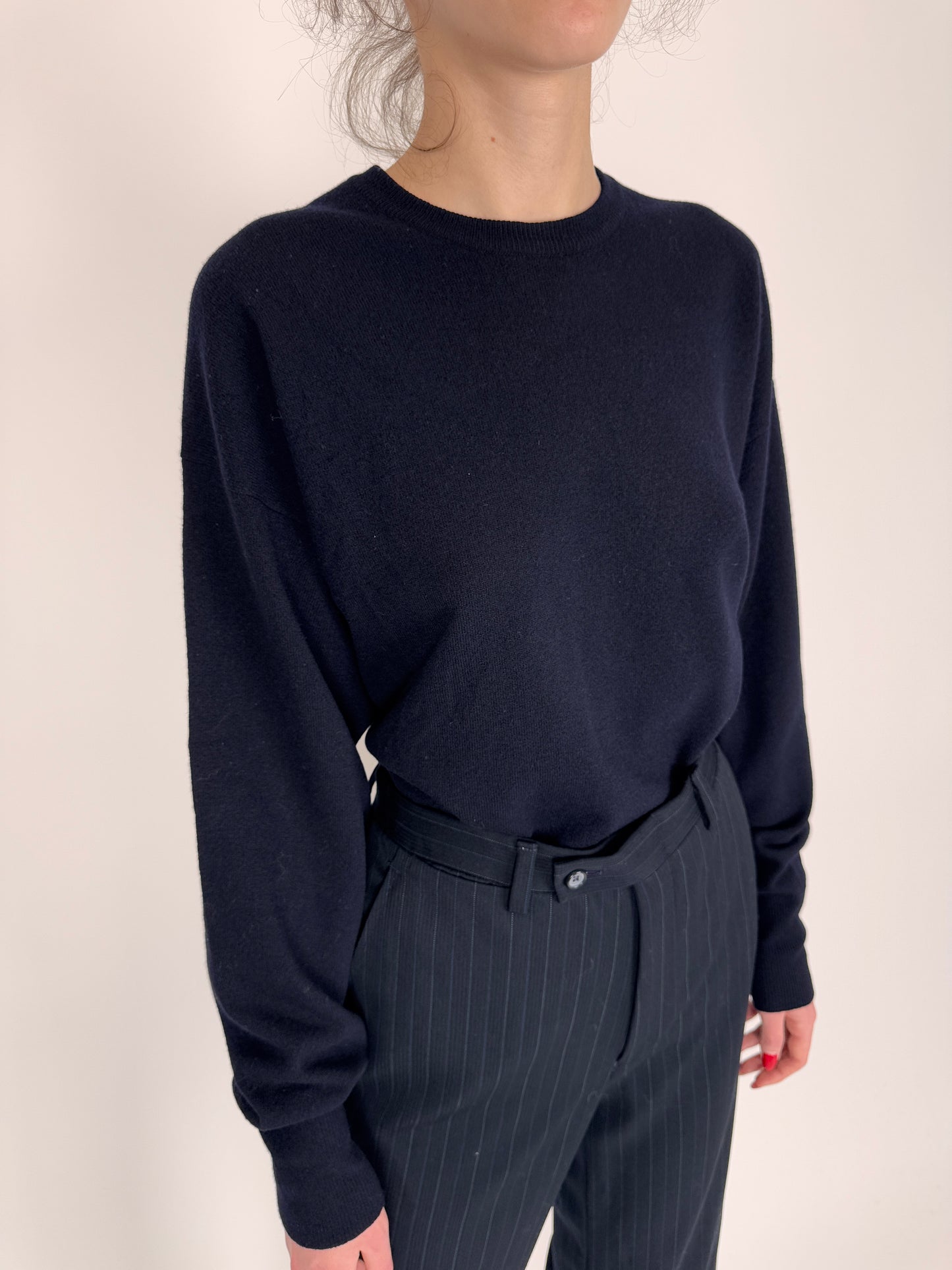 Pulover tall de gramaj mare din lana extrafina Navy blue