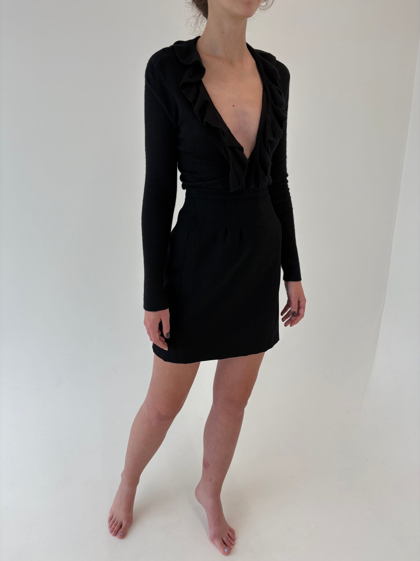 Fustă mini charcoal gray din lana extrafina cu buzunare și pense