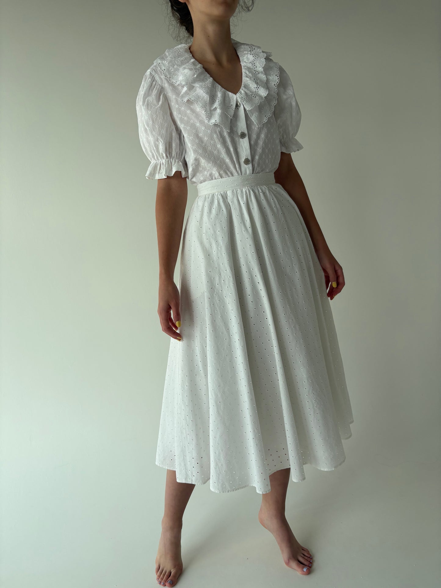 Fustă vintage extrem de amplă integral broderie anglaise