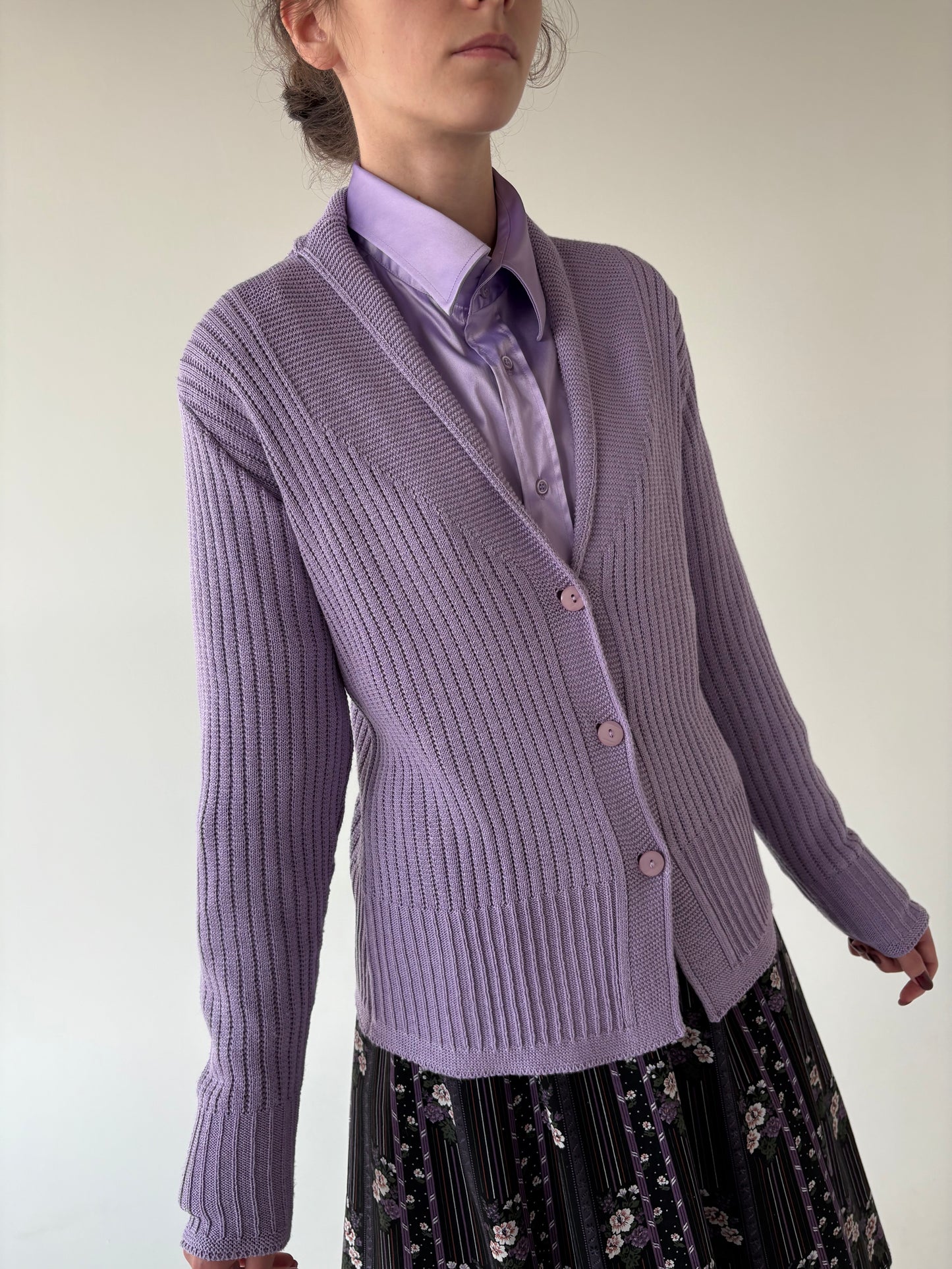 Cardigan premium lavandă din jerse de gramaj mare
