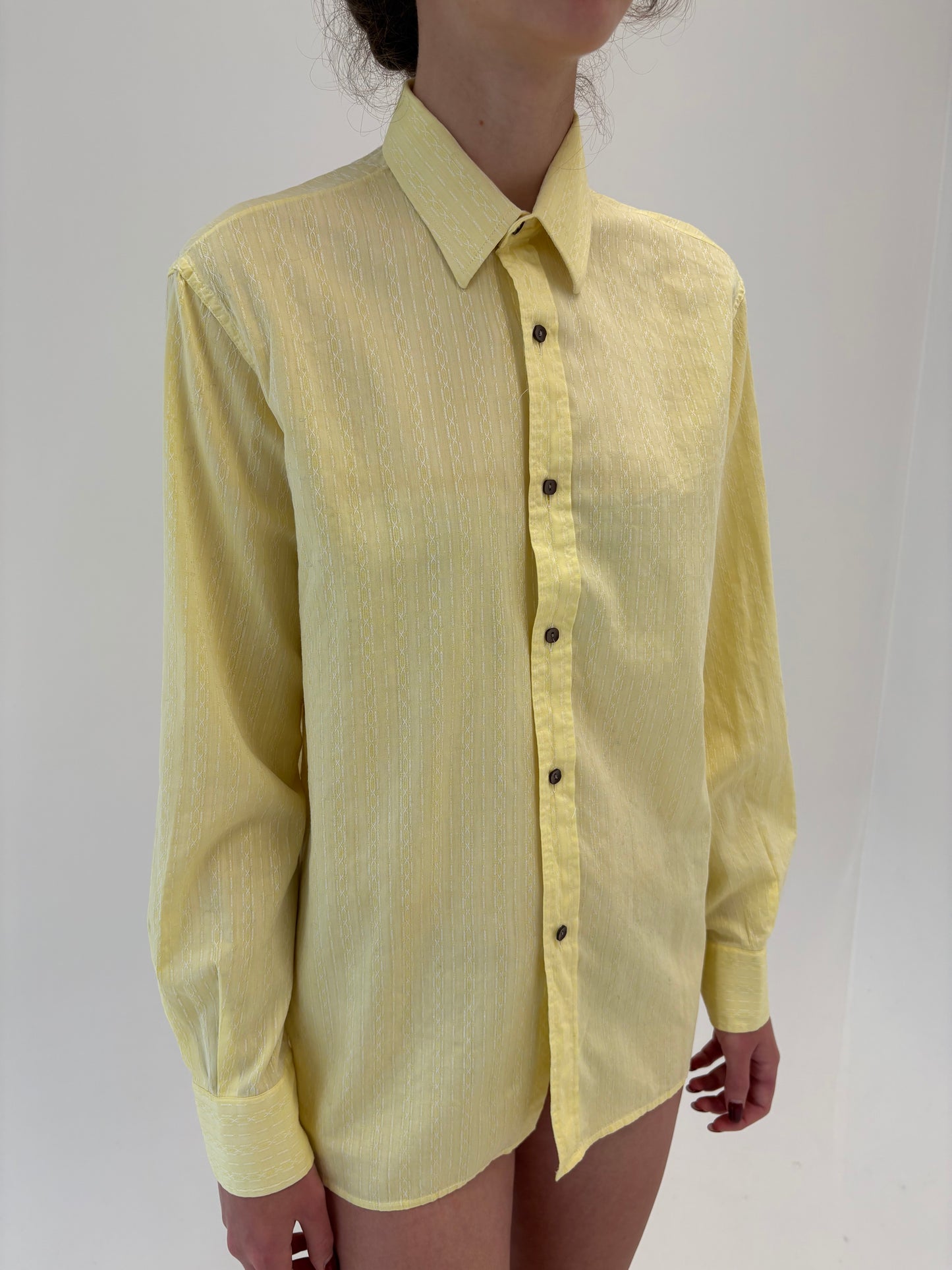 Cămașa vintage butter yellow din jacquard de bumbac excepțional