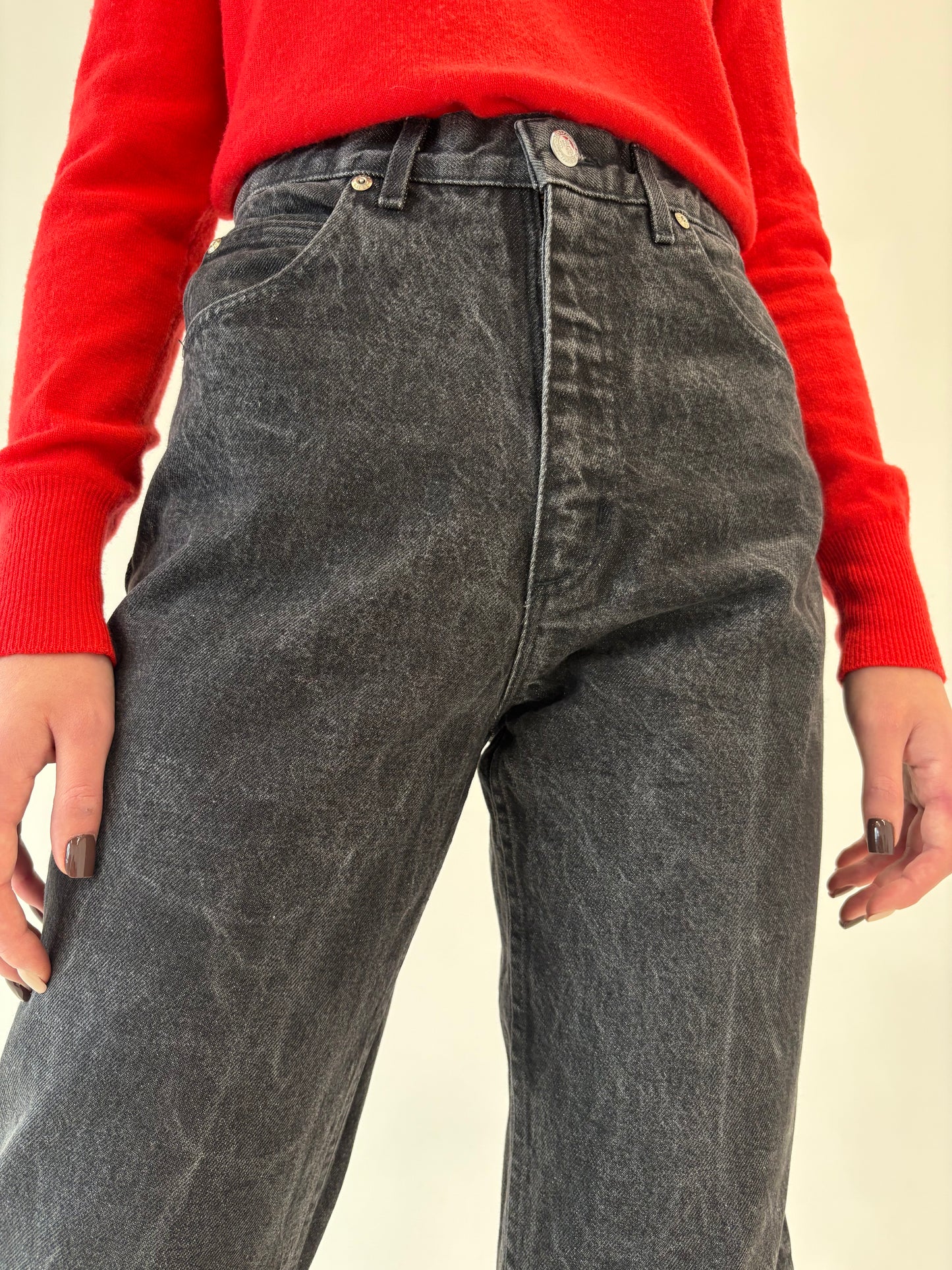 Jeans vintage petite cu talie ultra înaltă dark stone wash