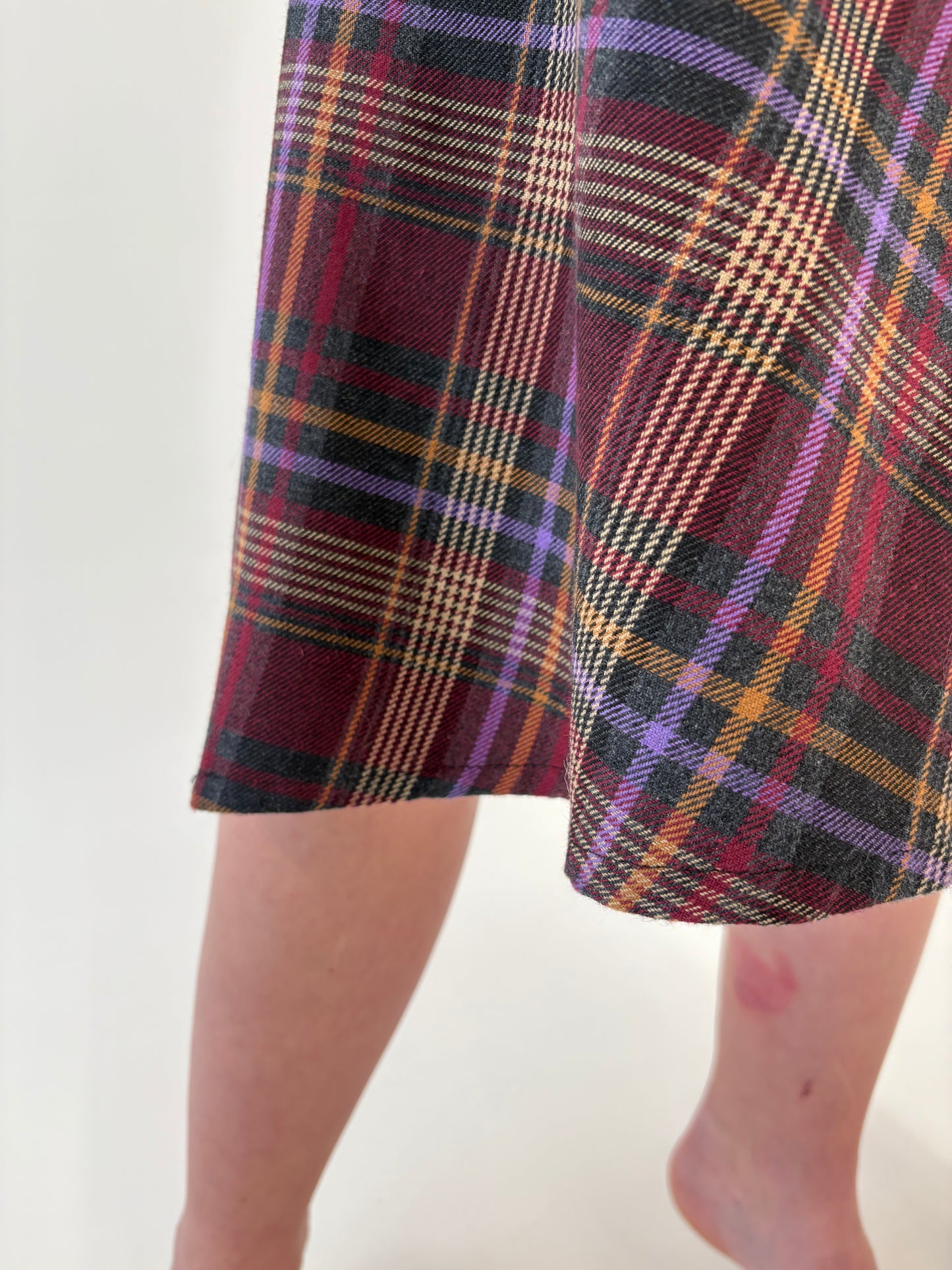 Fustă în carouri cu talie ultra înaltă din stofă de mix de lana extrafina