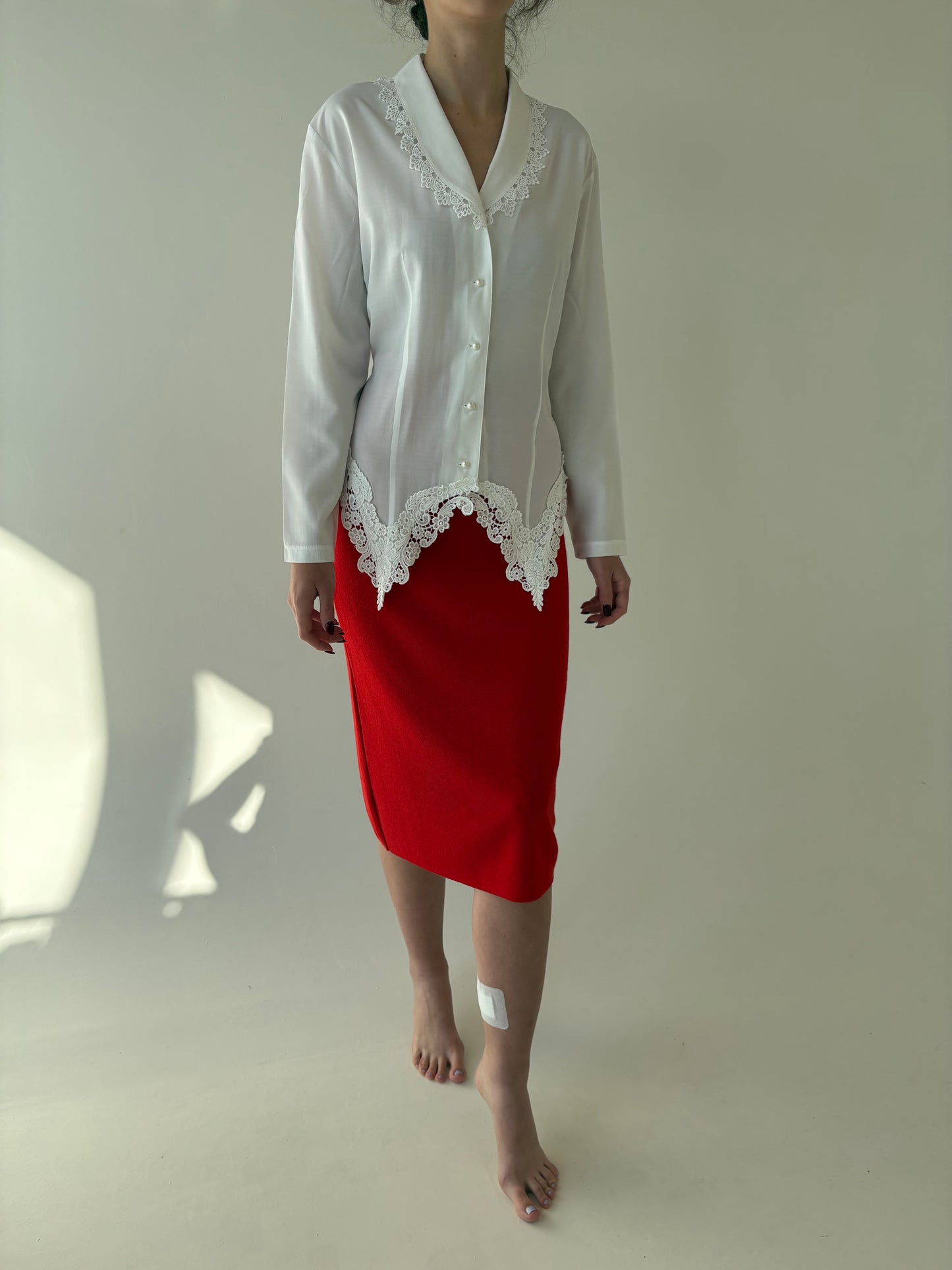 Fustă cherry red din tricot de lana extrafina