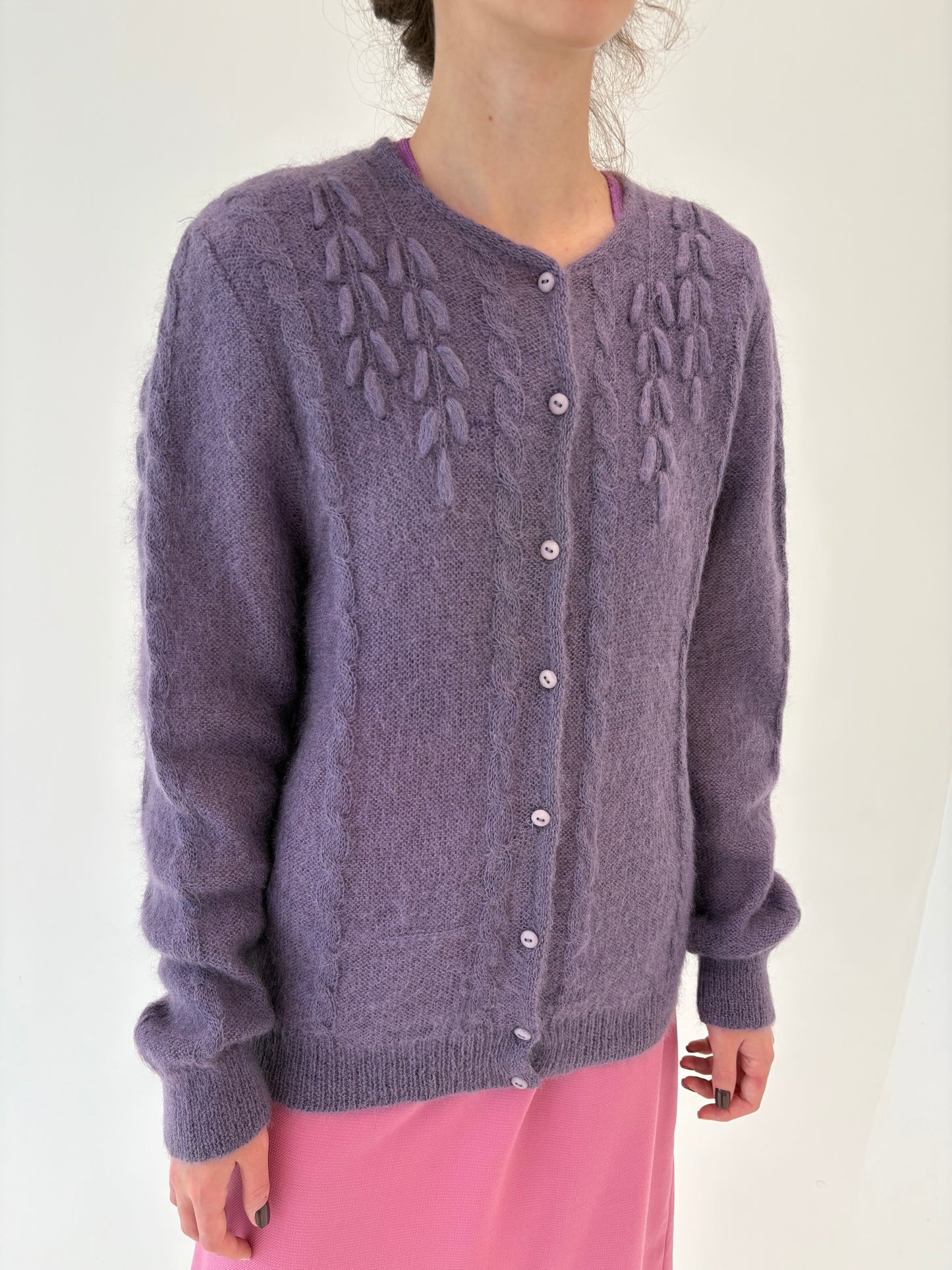 Cardigan tip jachetă exceptional dusty lavender din baby mohair
