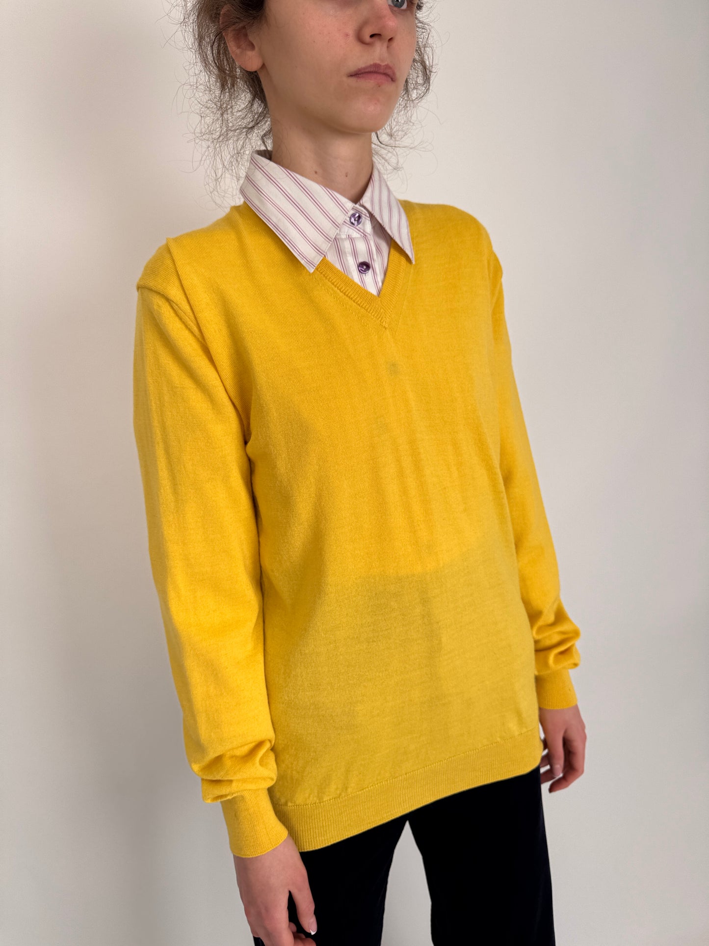 Pulover subtire din mix de lana merino extrafina lemon yellow