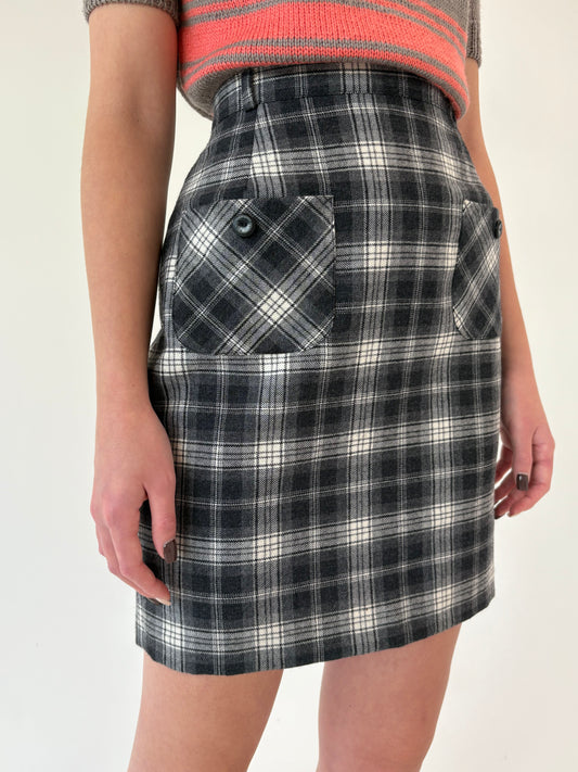 Fustă italiană din tweed de lana pura certificată cu talie ultra înaltă marcată