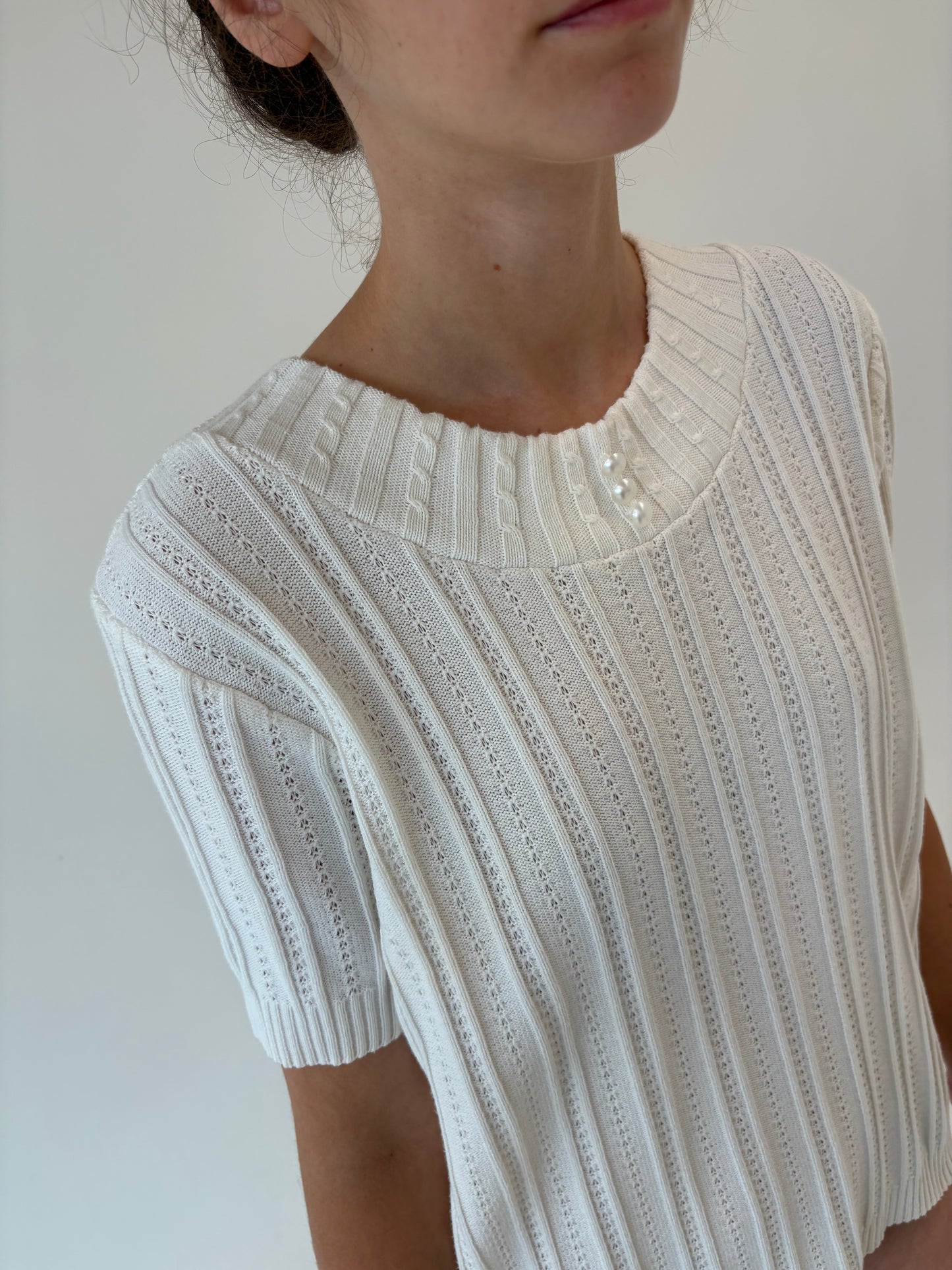 Top vintage din jerse texturat din mix de lana extrafina