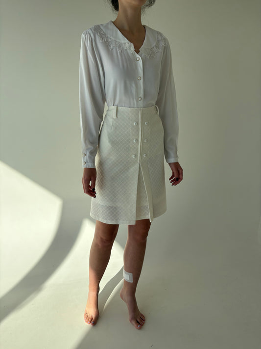 Fustă vintage din stofita de lana extrafina texturată în croi A-line