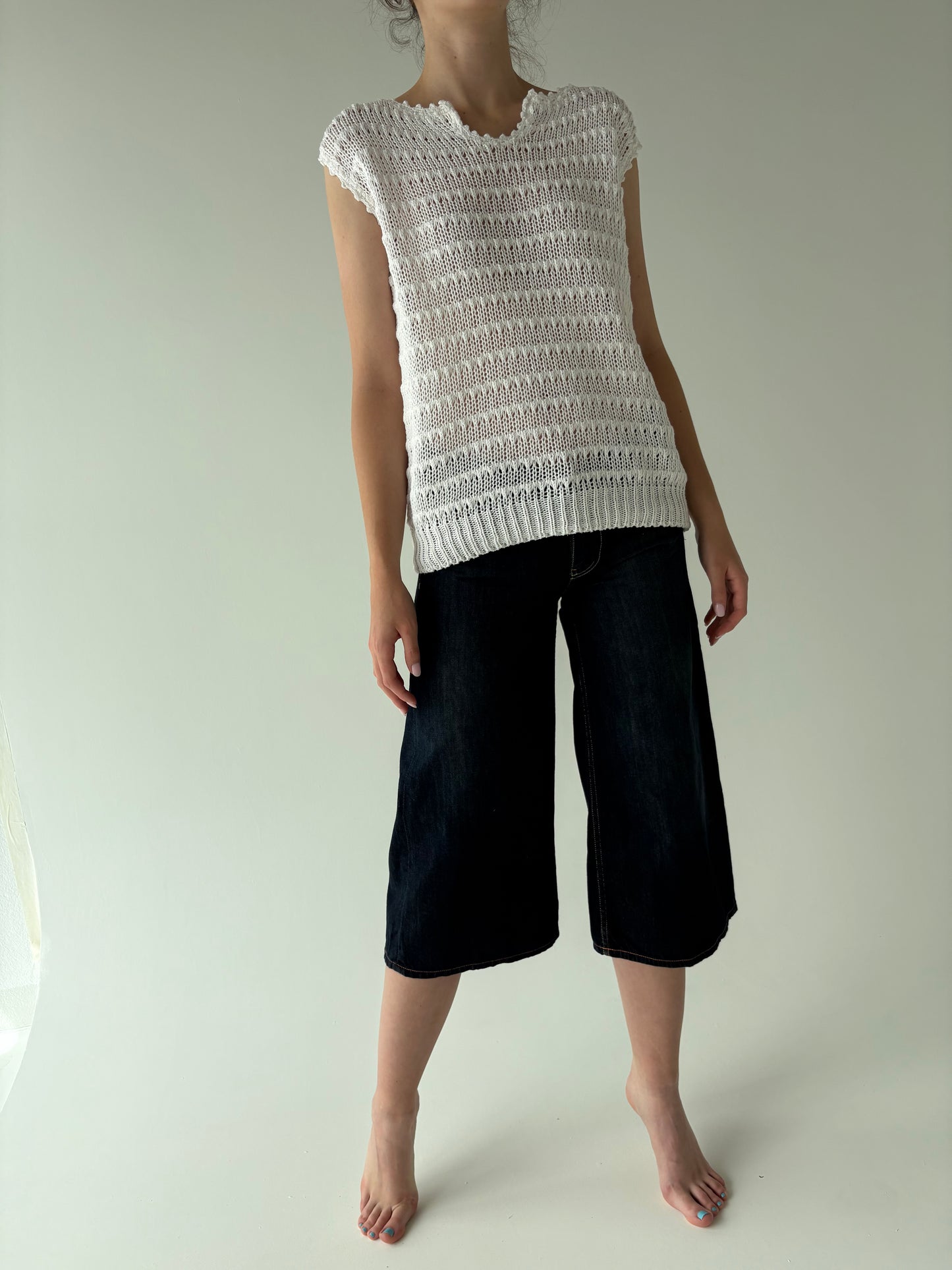 Culottes din jeans subțire de vară dark wash