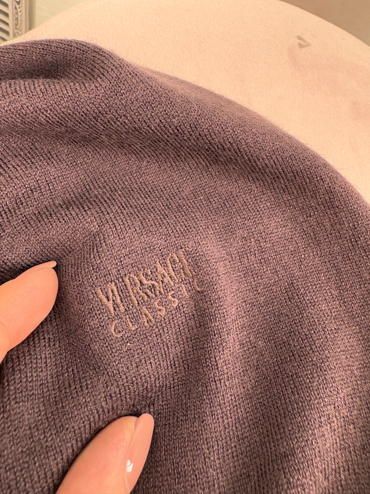 Pulover vintage polo luxury Versace raisin brown din lana merino extrafina