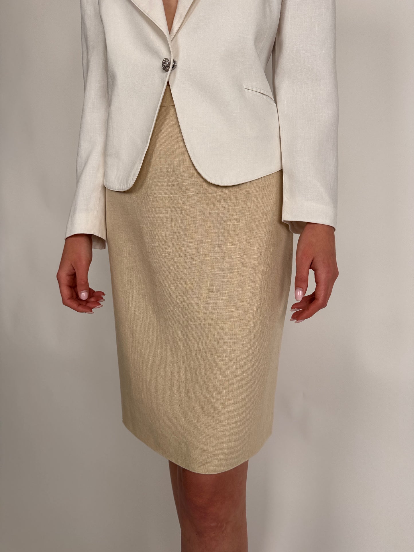 Fustă Valentino beige din în cu talie ultra înaltă marcată