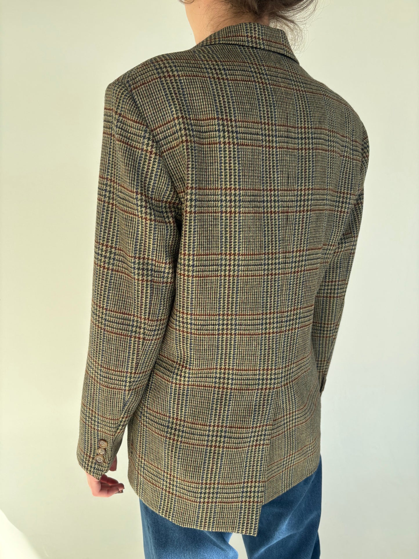 Sacou camel din tweed excepțional de lana plină în carouri