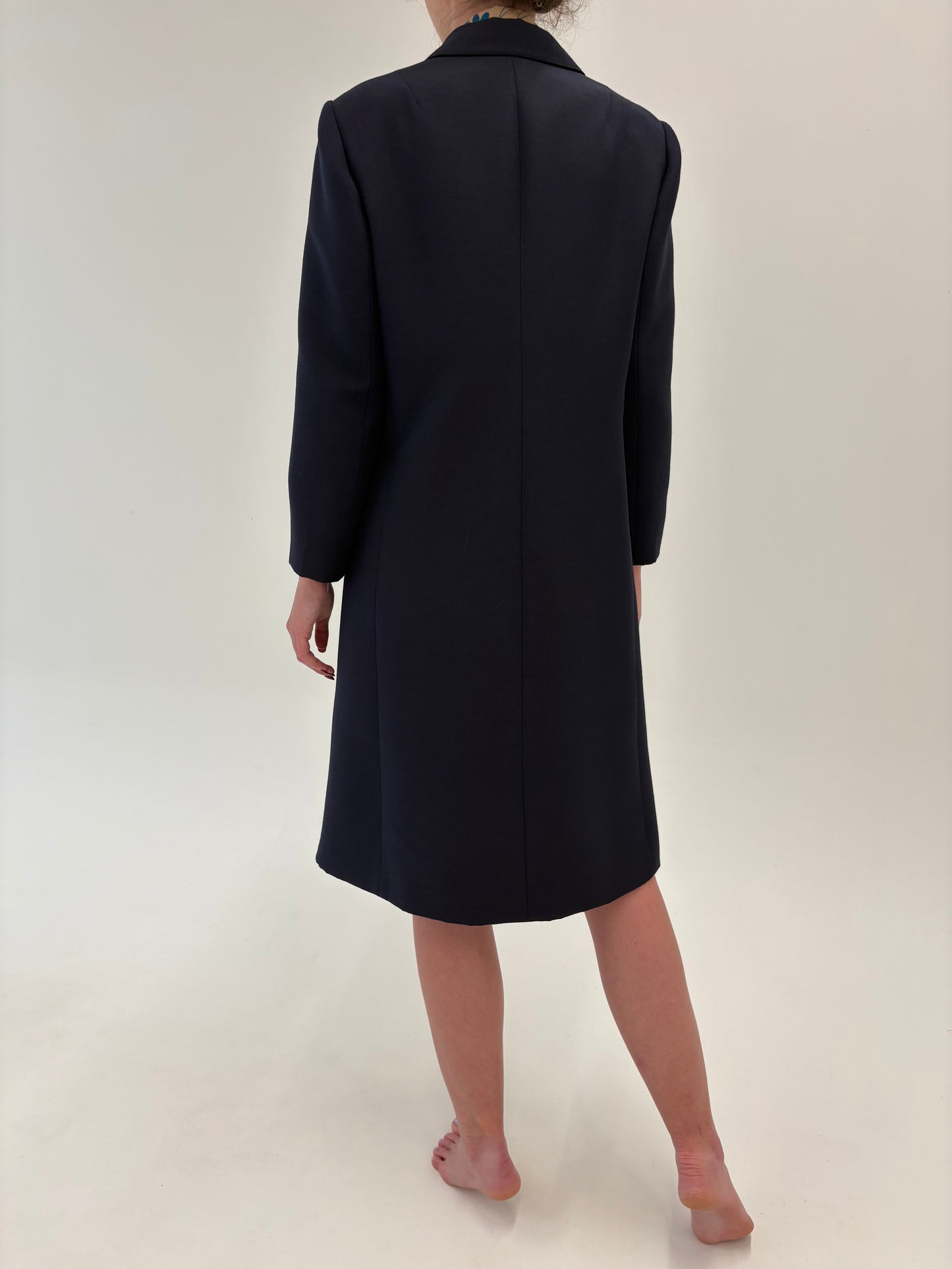 Pardesiu vintage petite Navy in croi minimalist din gabardină de lana