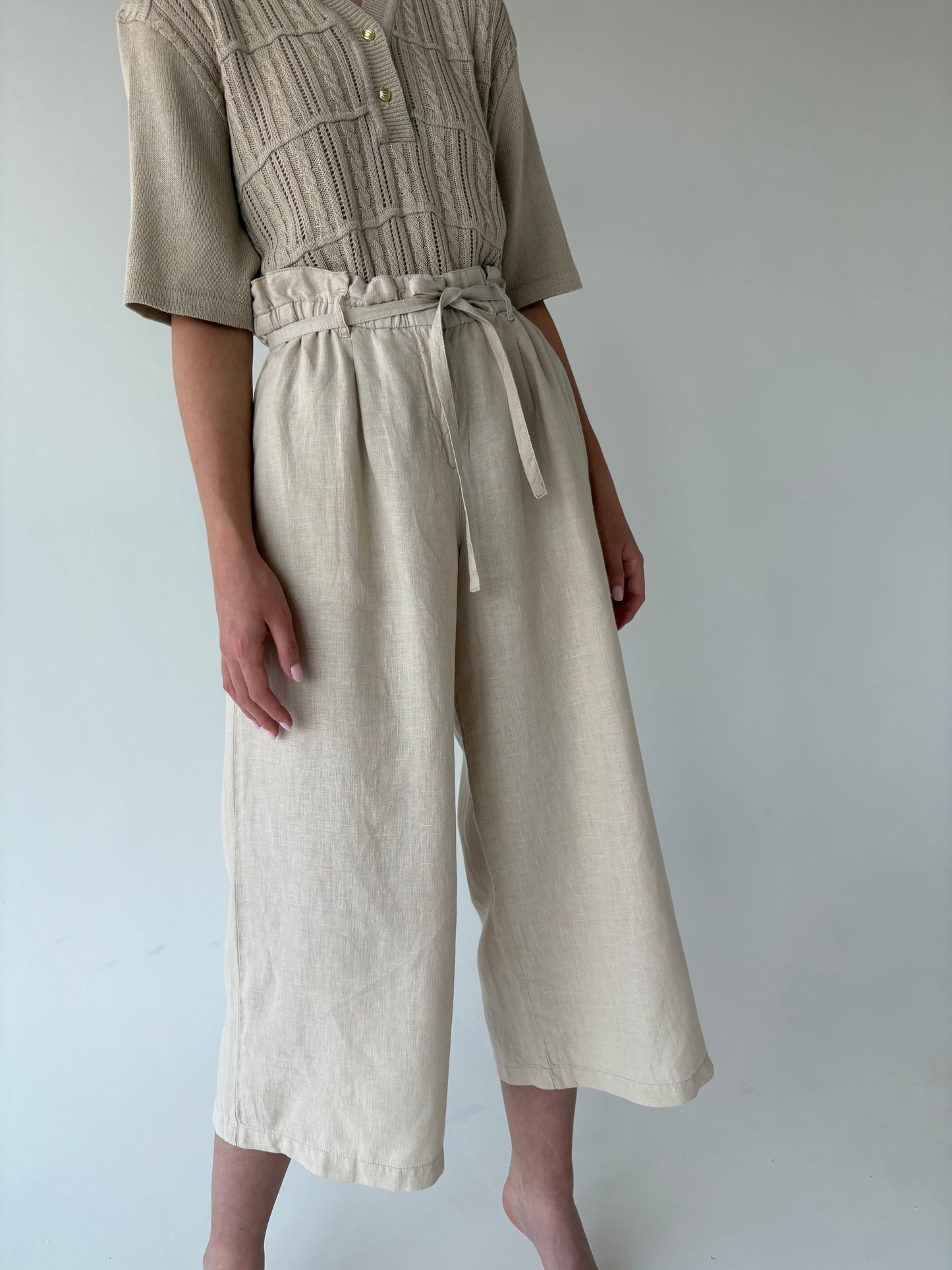 Culottes light nude din in cu talie ultra înaltă