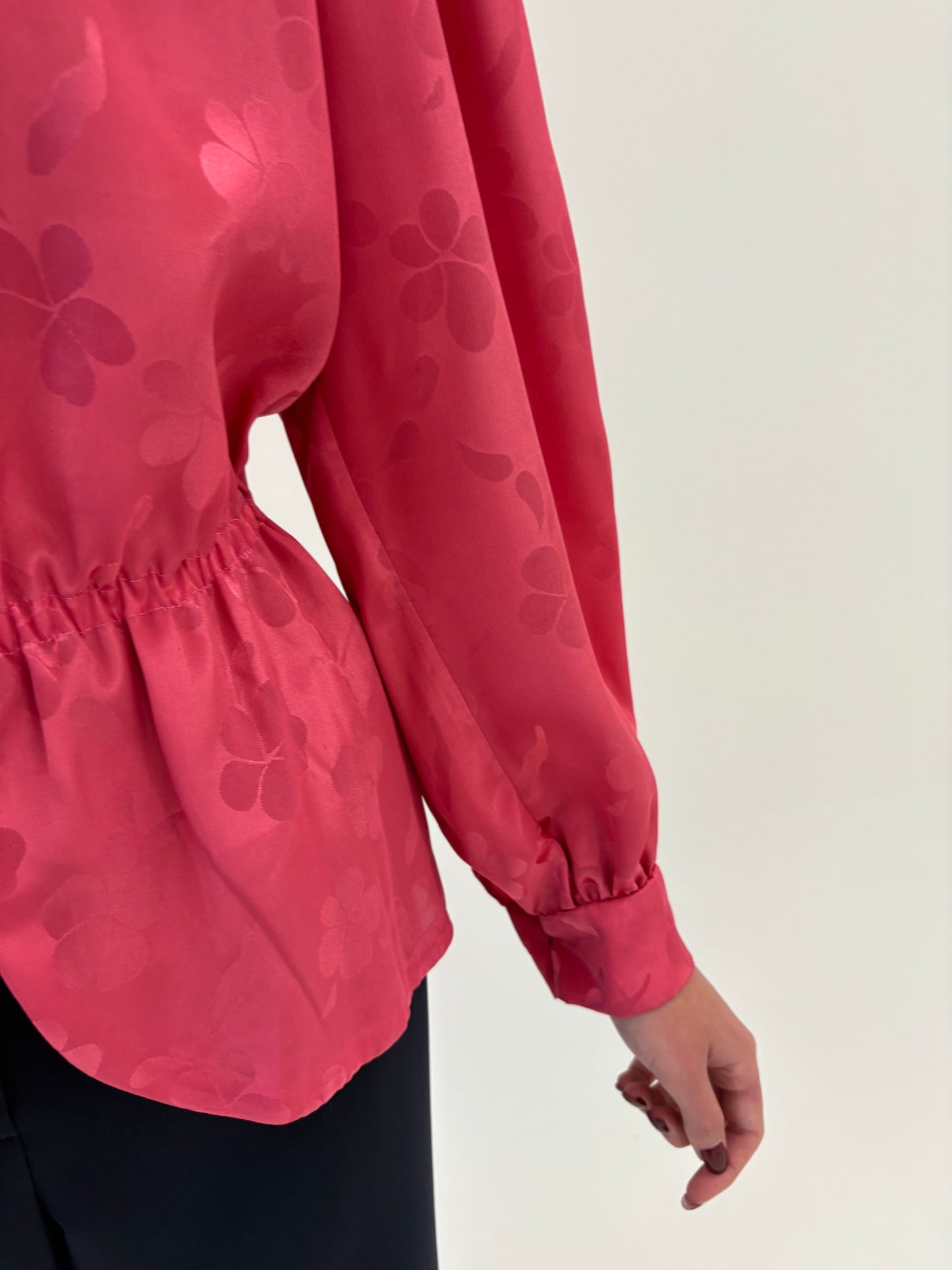 Cămașa vintage cu guler Peter Pan Barbie pink și talie marcată elastică
