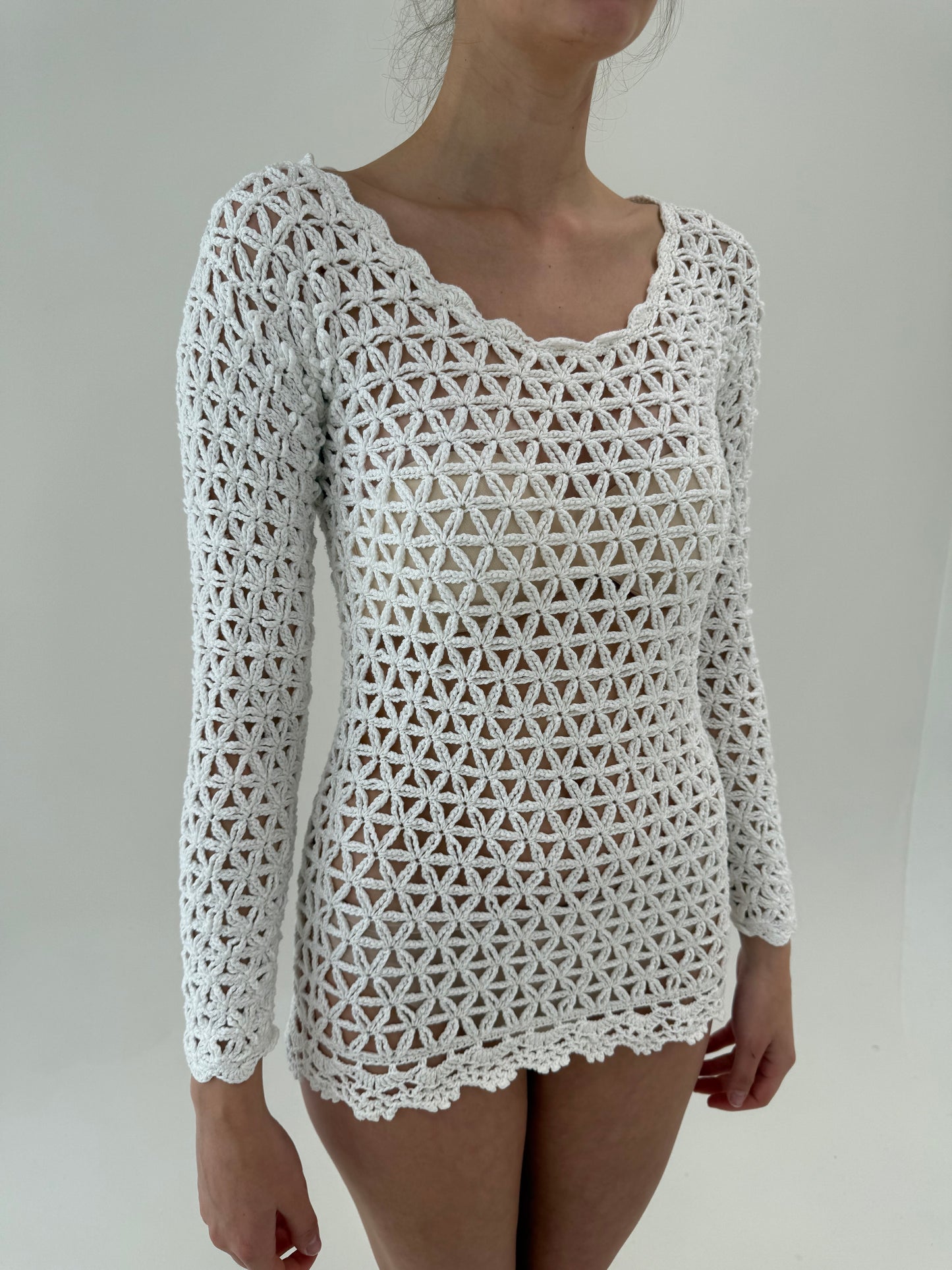 Bluză excepțională din bumbac macrame dantelat