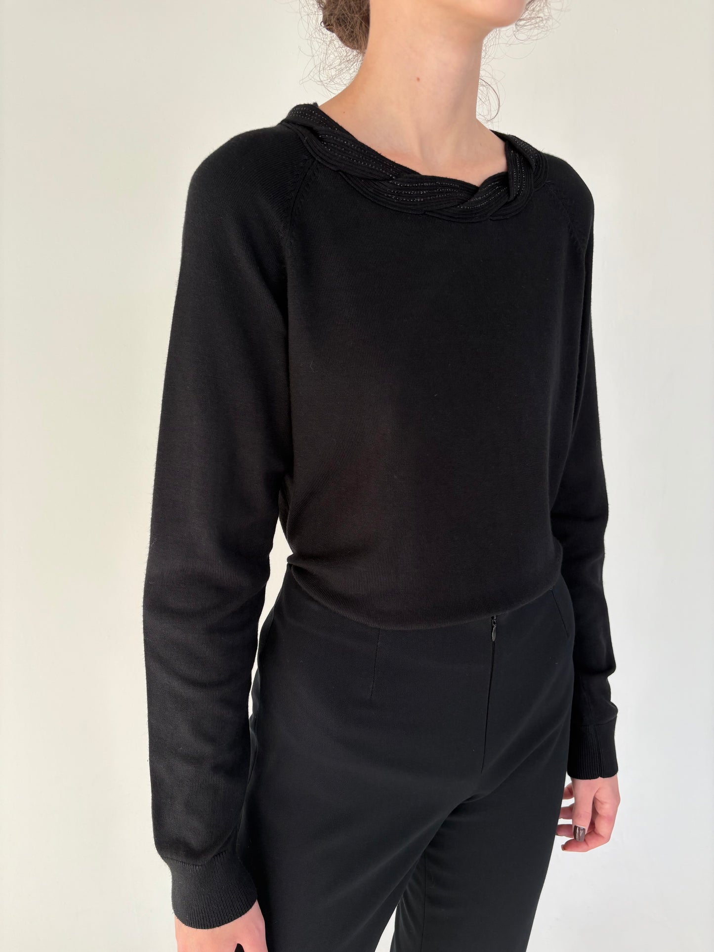 Pulover negru elegant din bumbac de gramaj mare