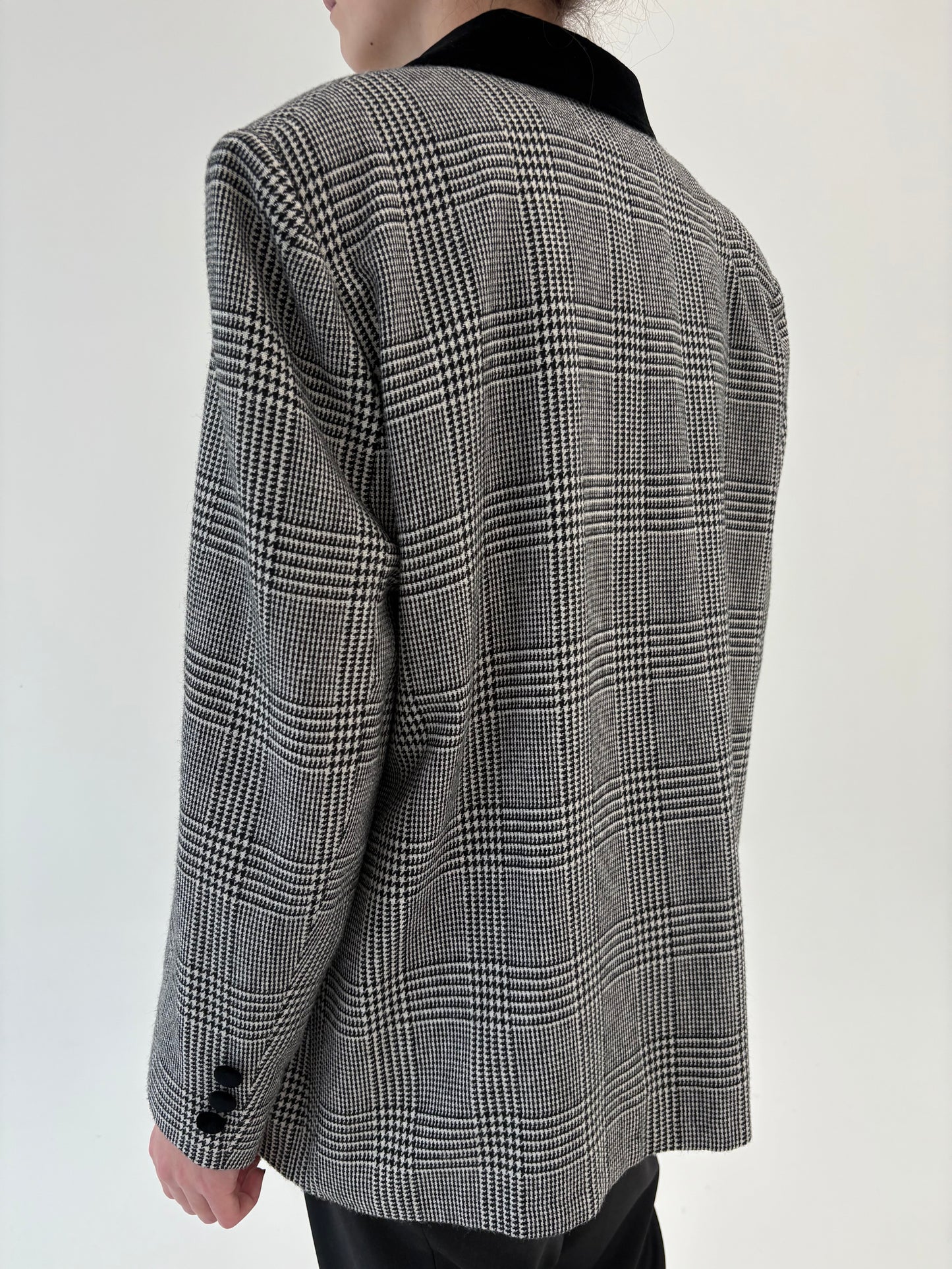 Sacou vintage pied de coq din Tartan de lana în carouri fine