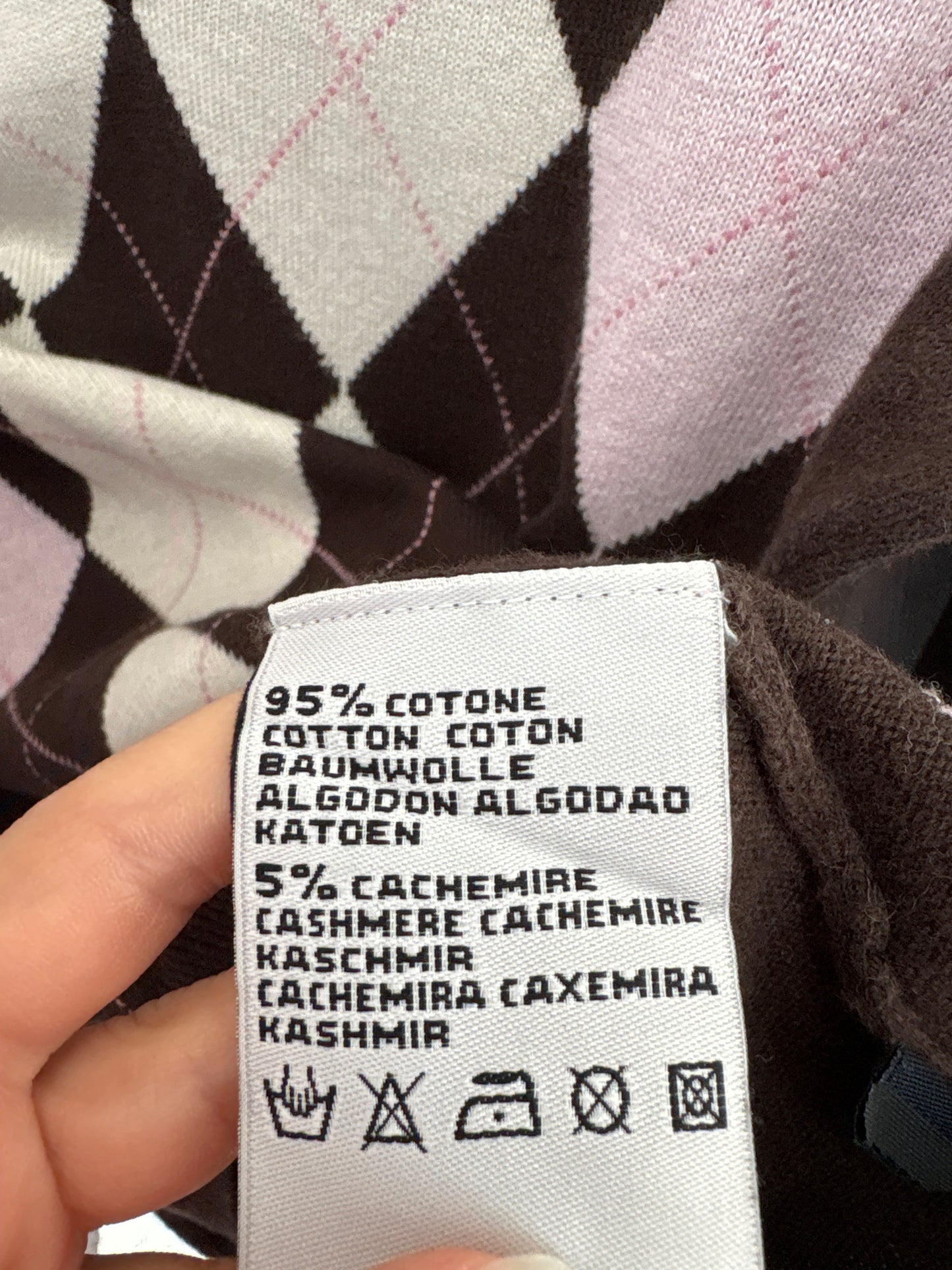 Puloveras cu romburi italian din bumbac cu un touch de cașmir