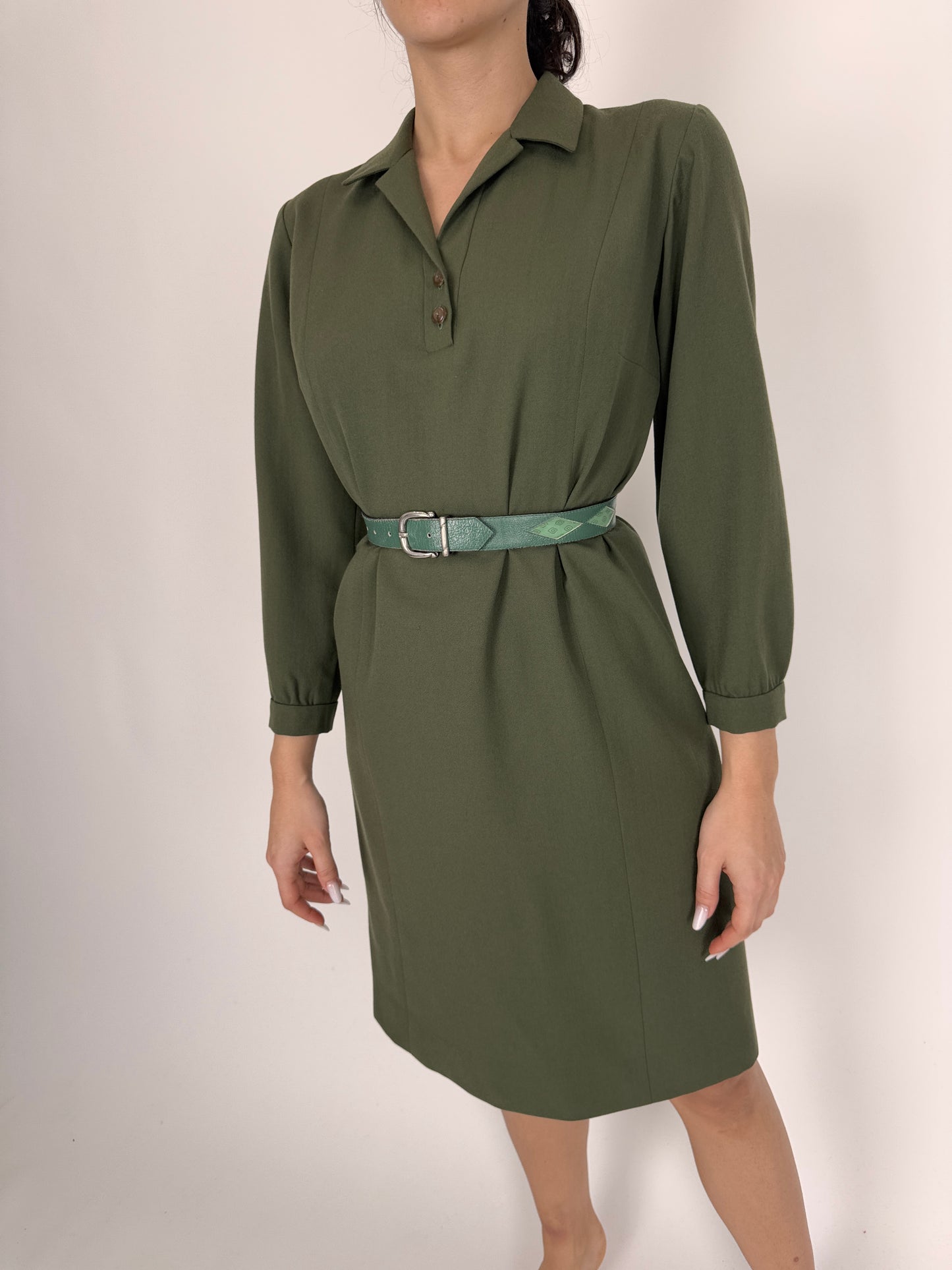 Rochie kaki tip cămașă din lana extrafina