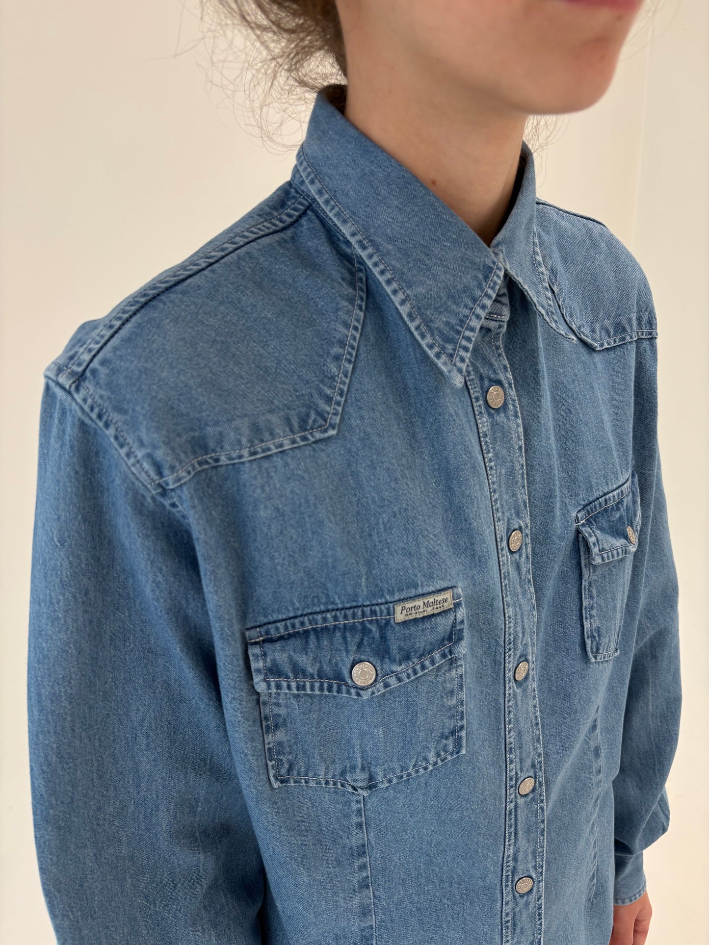 Cămașa vintage italiană din jeans moale de bumbac