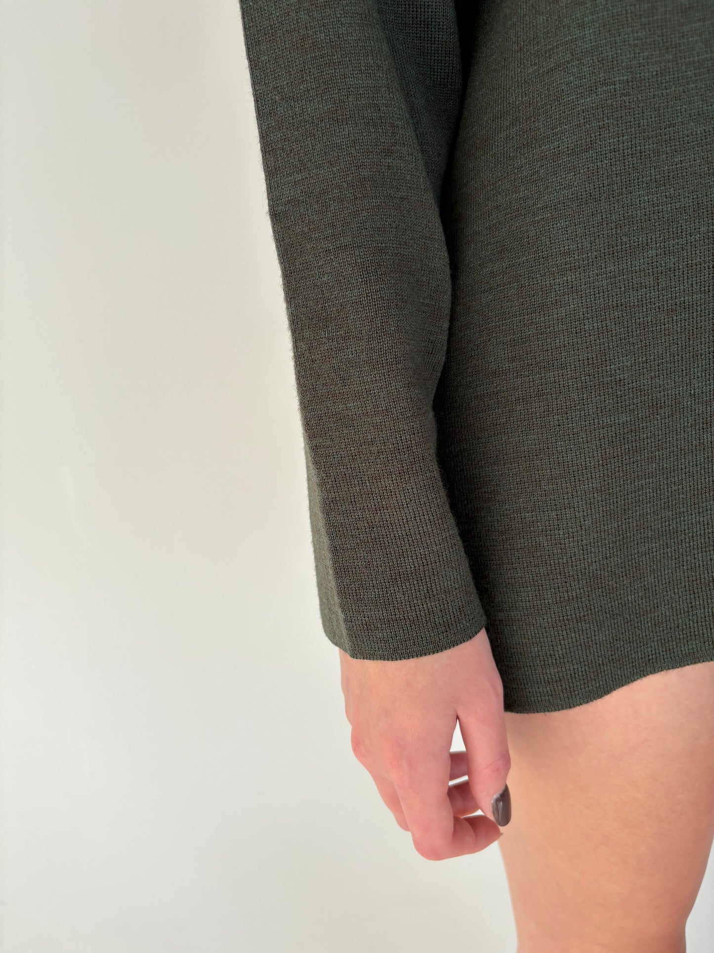 Pulover polo italian forest green din lana merino extrafina de gramaj mare