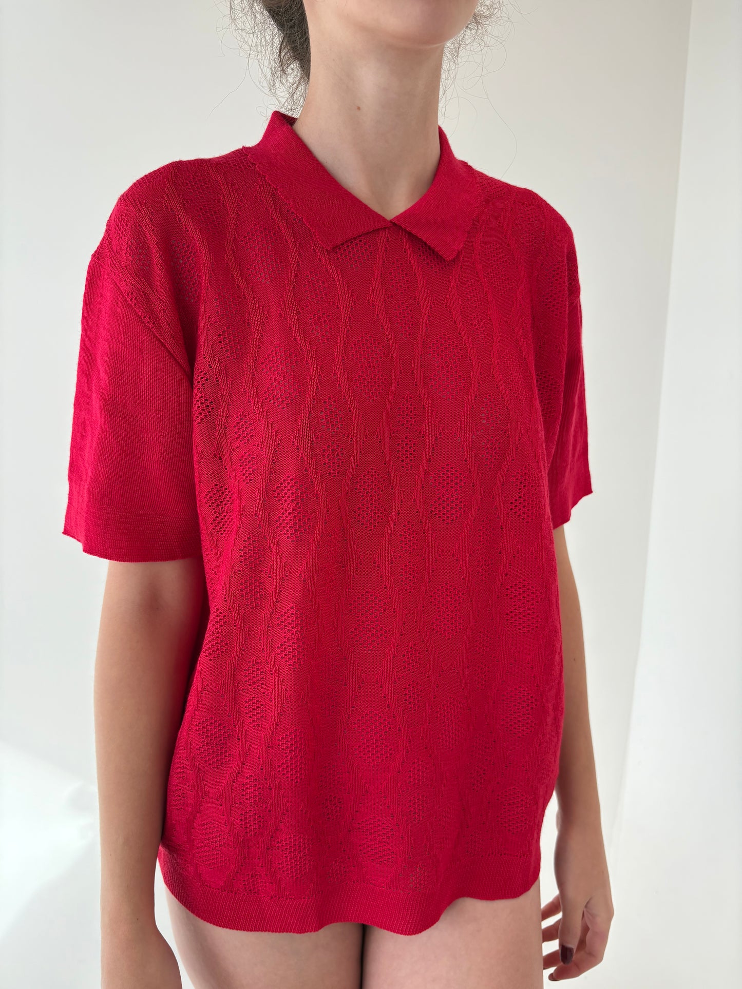 Top vintage polo roșu superb din jerse
