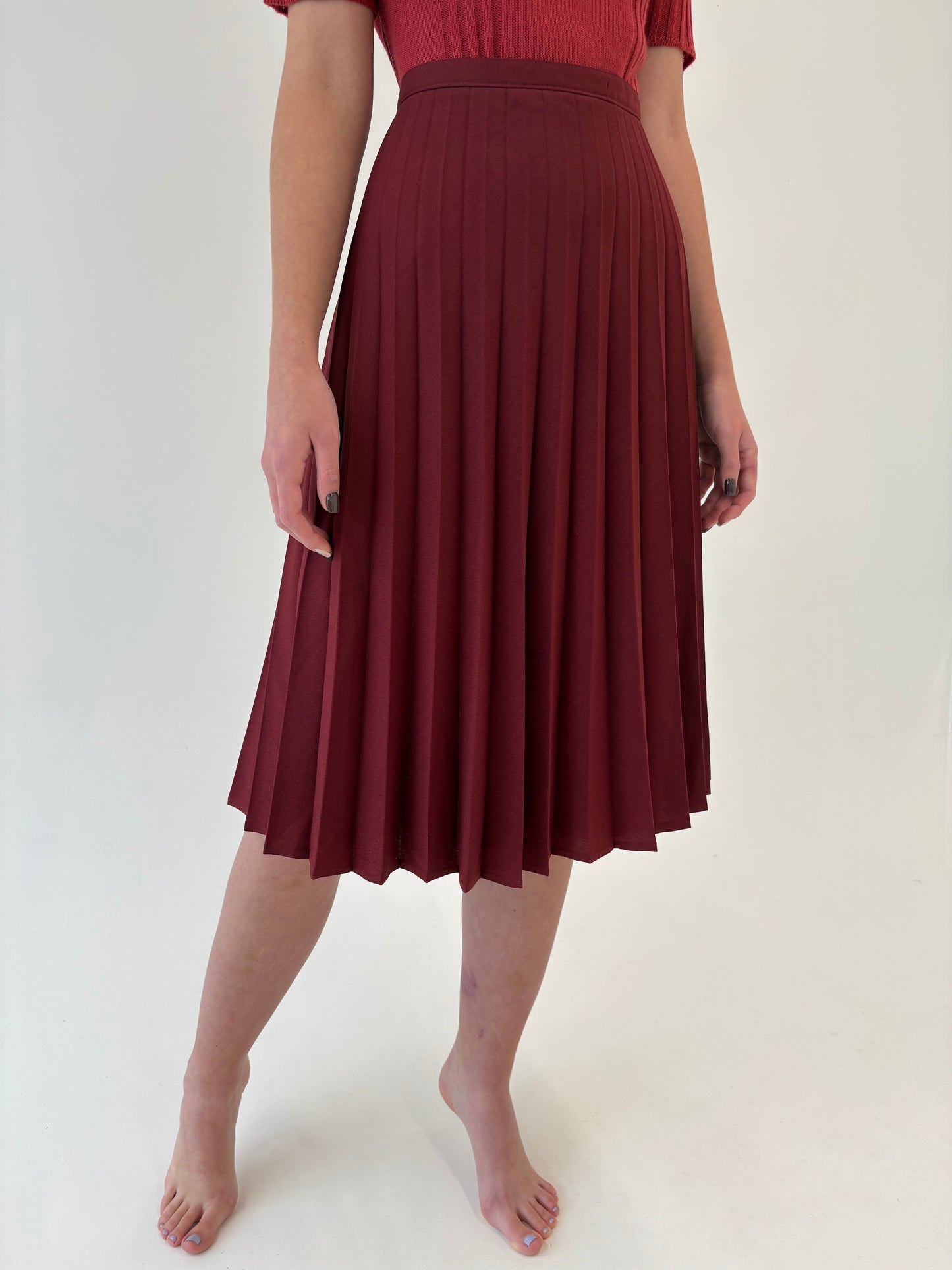 Fustă vintage plisată Marsala red cu talie ultra înaltă din stofita