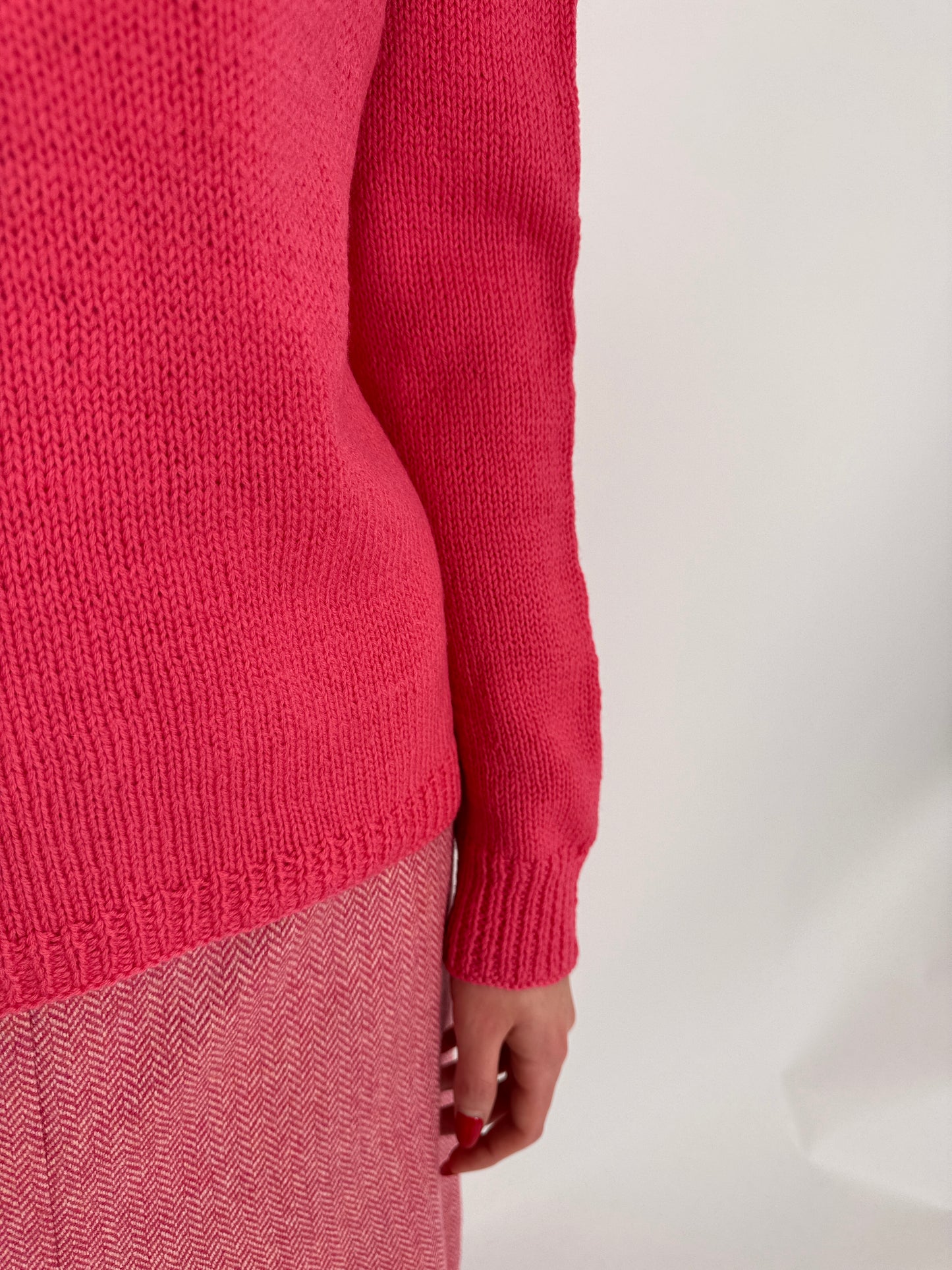 Pulover vintage polo din lana plină texturată rose Pink