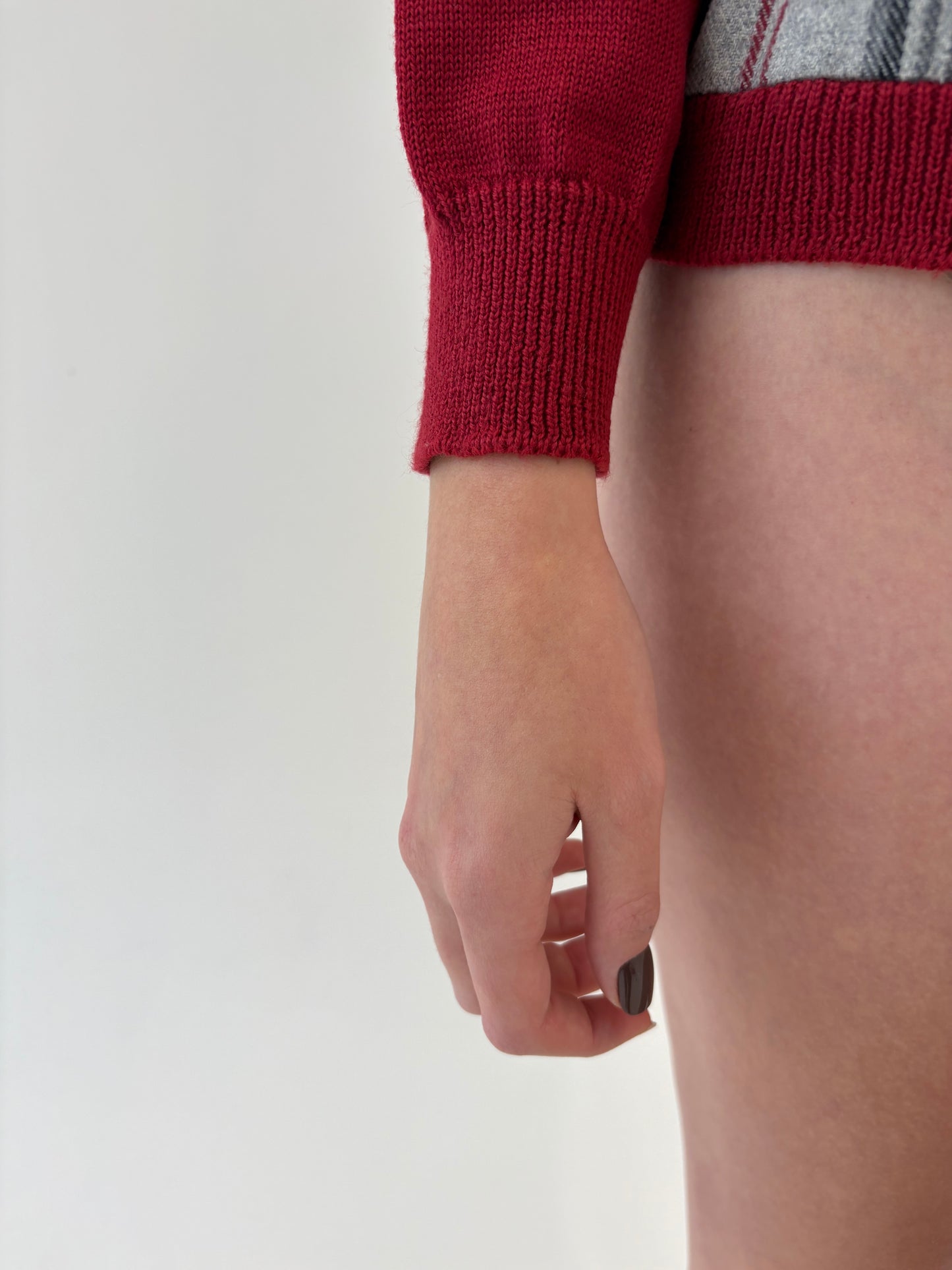 Bluză vintage din tricot și stofă de lana extrafina burgundy și gri