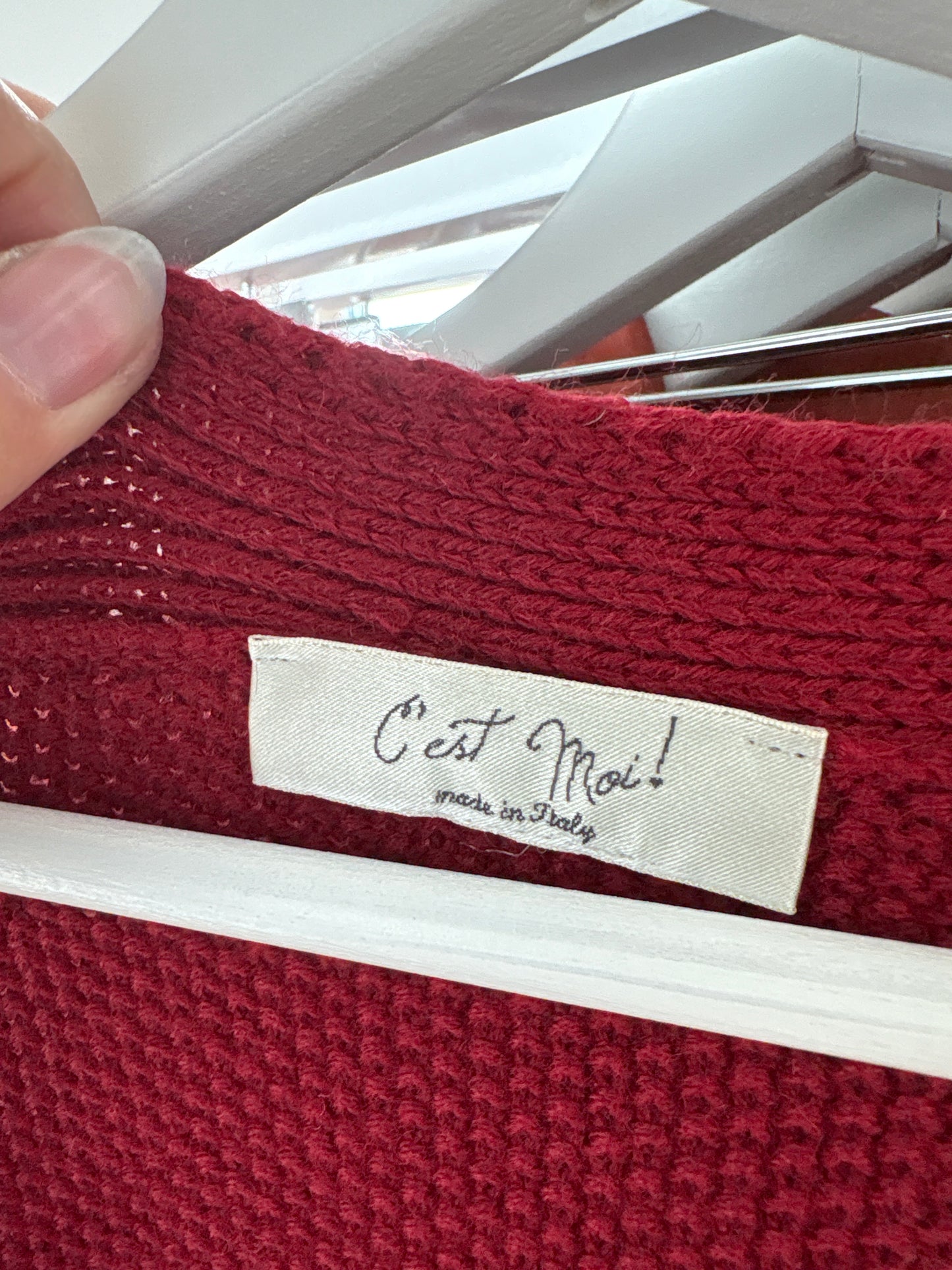 Cardigan oxblood italian din lana merino extrafina de gramaj mare