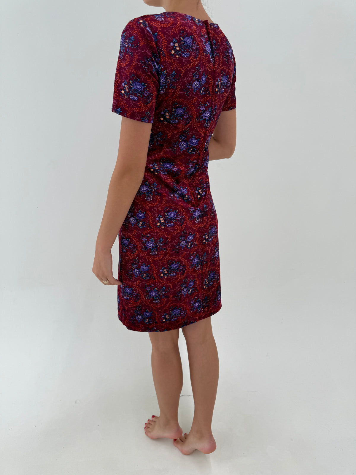 Rochie vintage din catifea excepțională de bumbac burgundy cu print superb