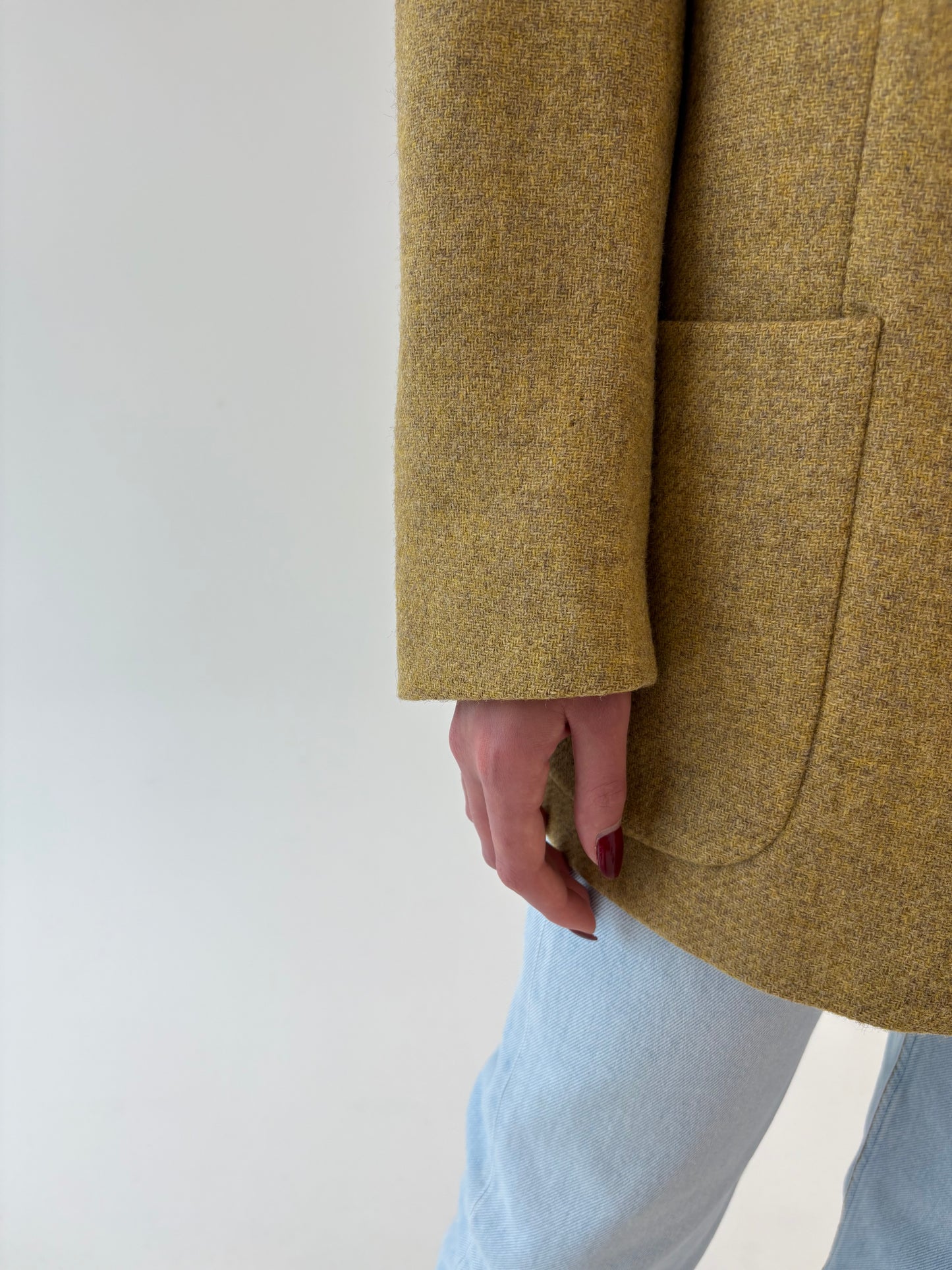 Sacou vintage camel din tweed scotian de lana pura virgină certificată