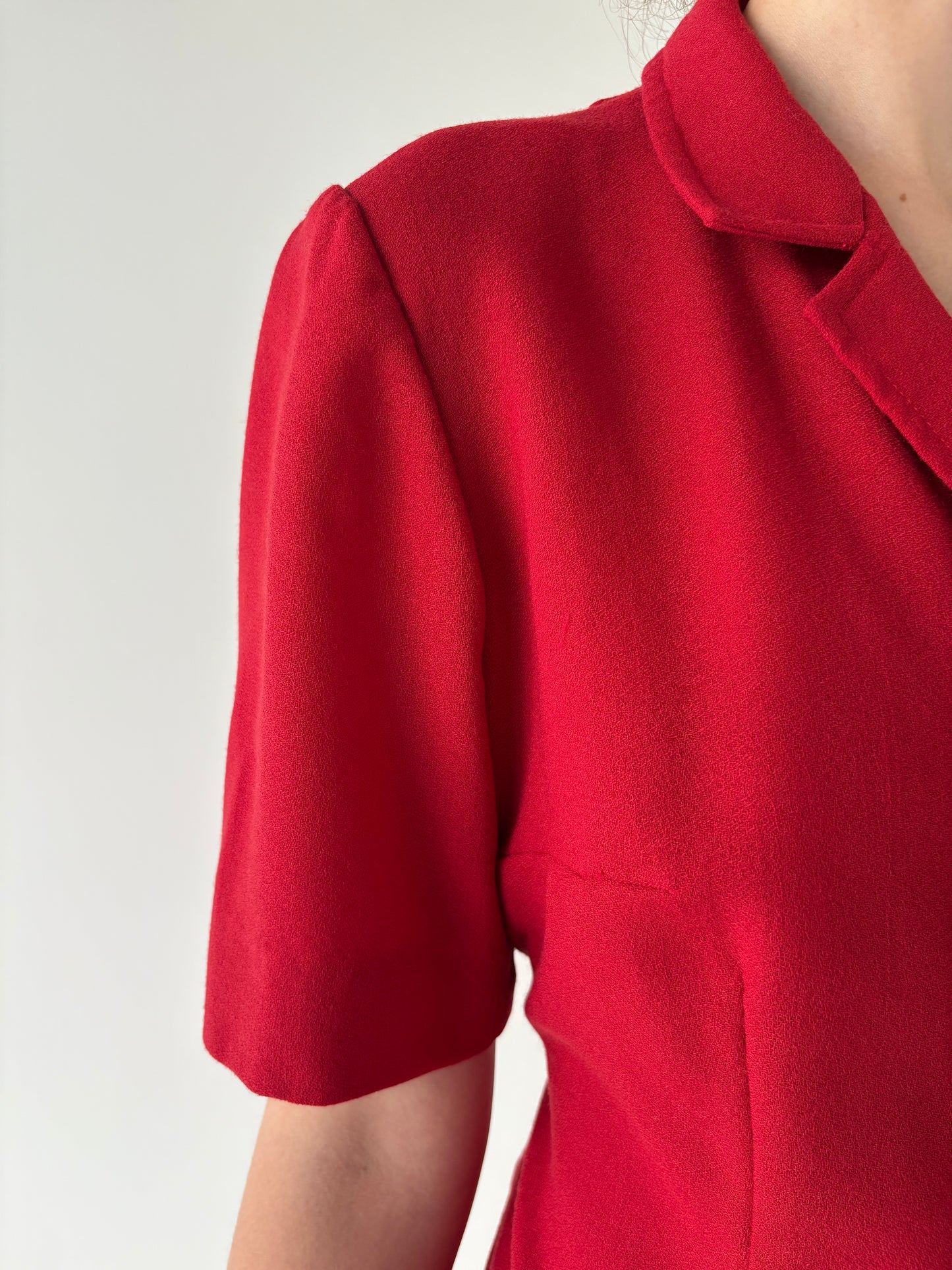 Rochie vintage chemise cherry red din lana plină extrafina