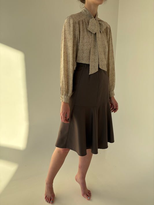 Fustă mermaid taupe din lana extrafina cu talie ultra înaltă