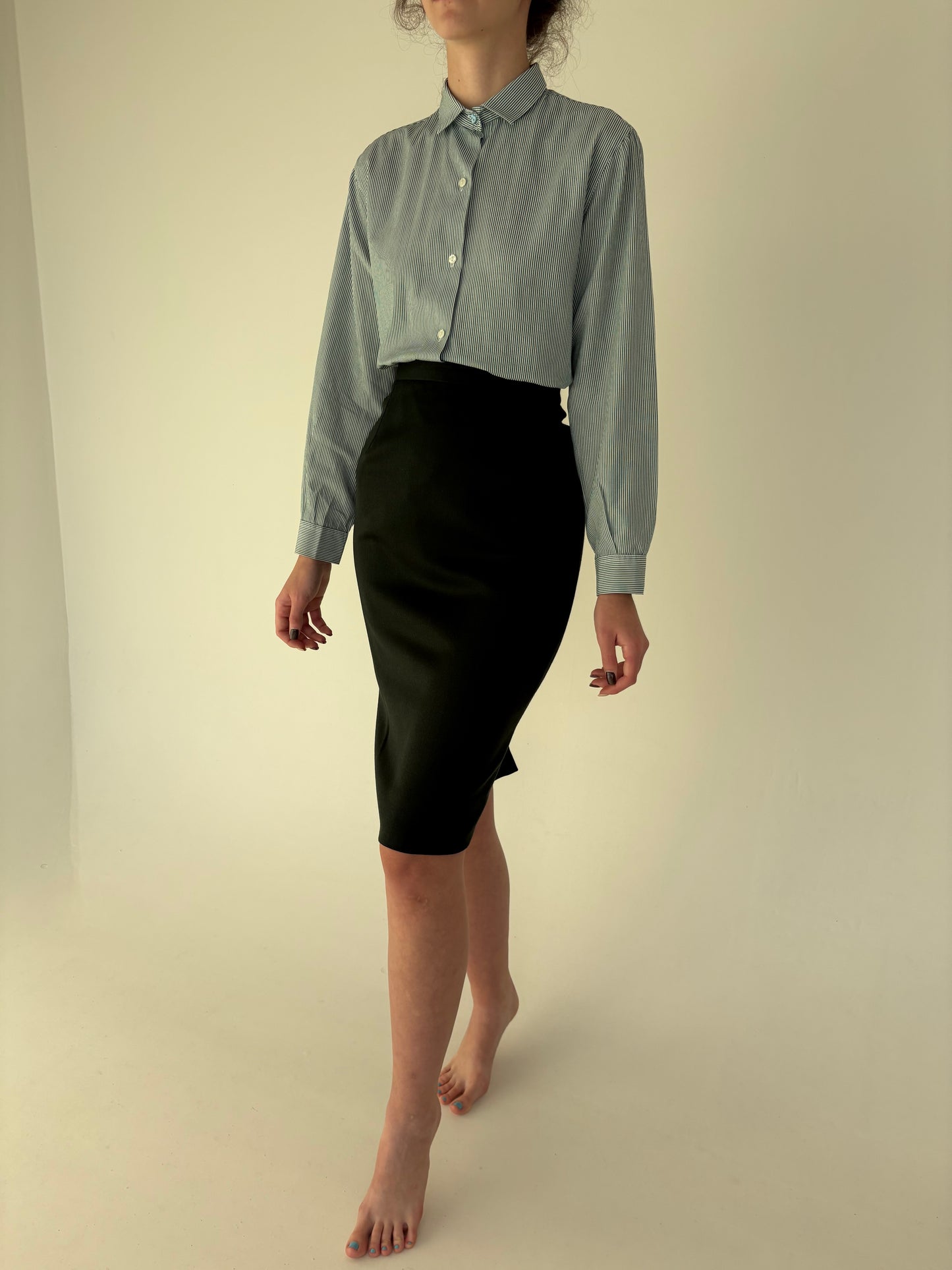 Fustă forest green conică cu talie ultra înaltă din lana extrafina ușor lucioasă