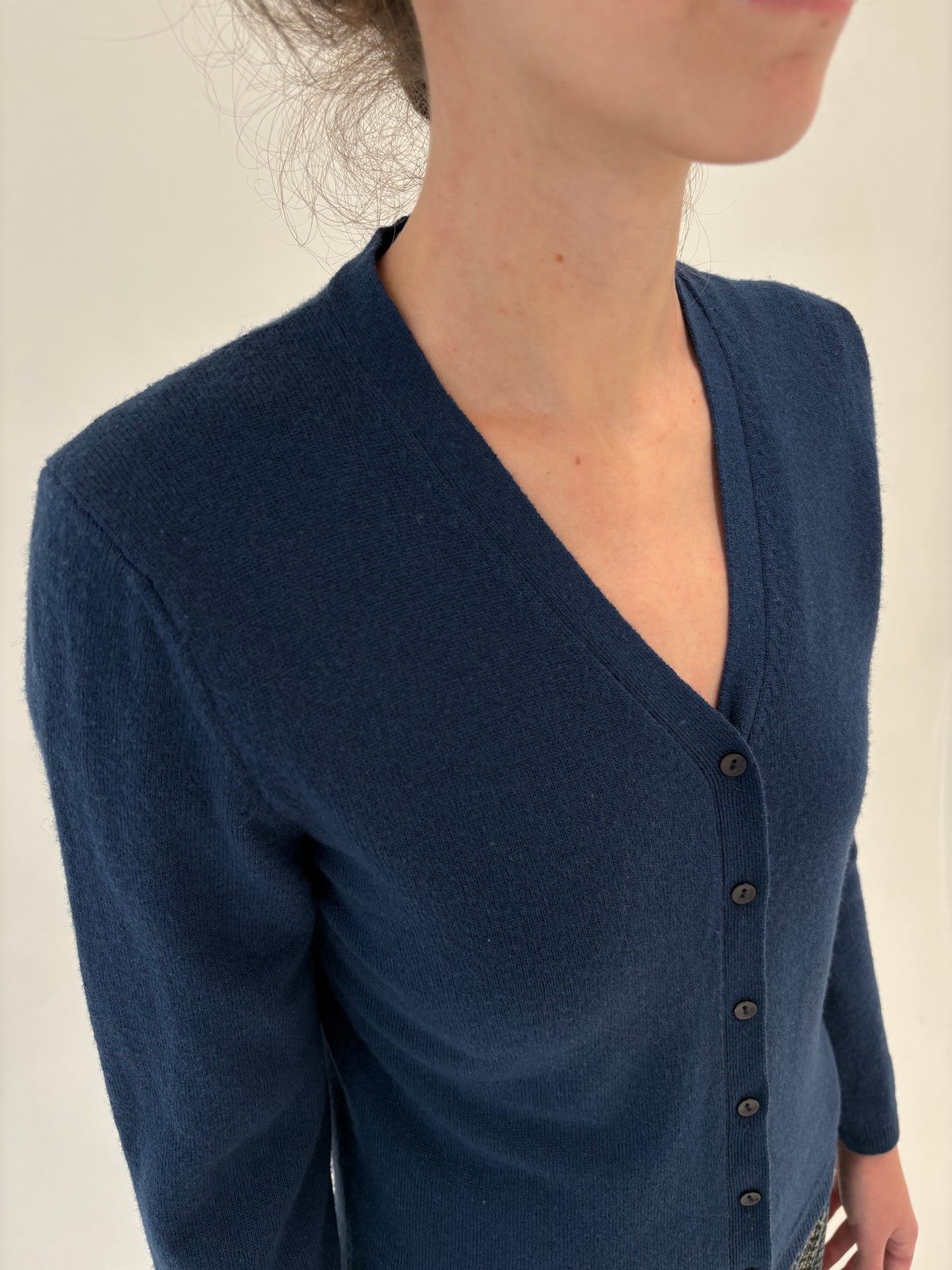 Cardigan tall aegean blue din lana merino extrafina de gramaj mare