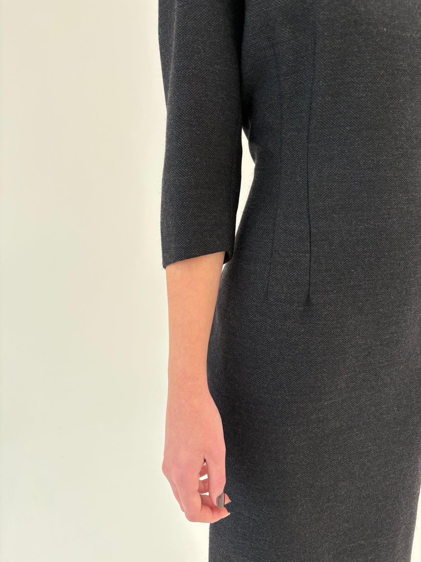 Rochie vintage superbă din stofă worsted de lana charcoal gray
